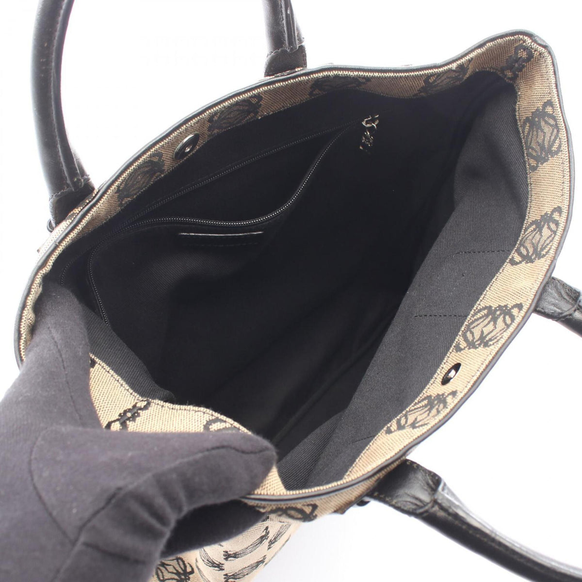 Loewe Beige Black Canvas Leather Handbag Tote Bag (Pre-Owned)