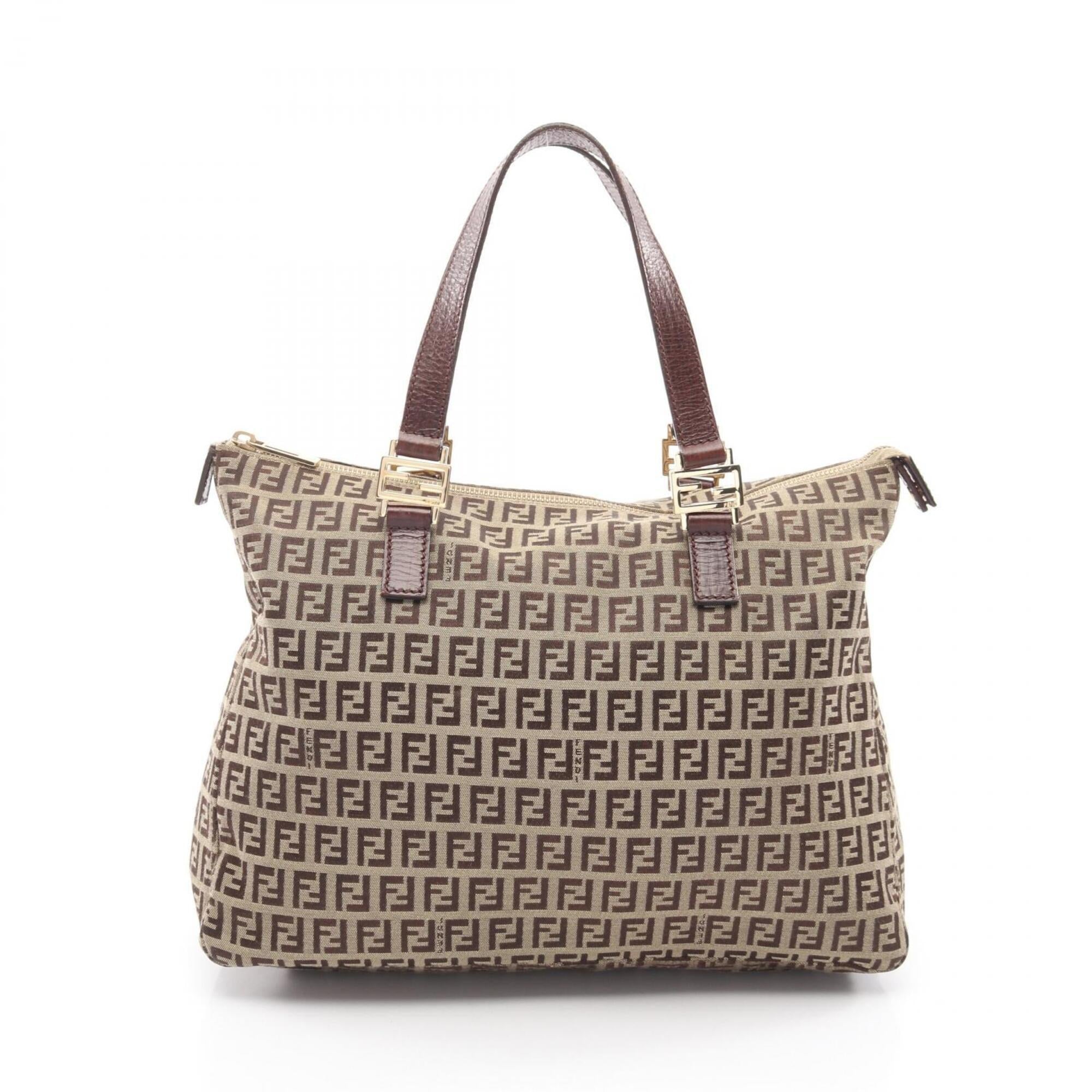 Fendi Beige Brown Canvas Leather Handbag Tote Bag (Pre-Owned)