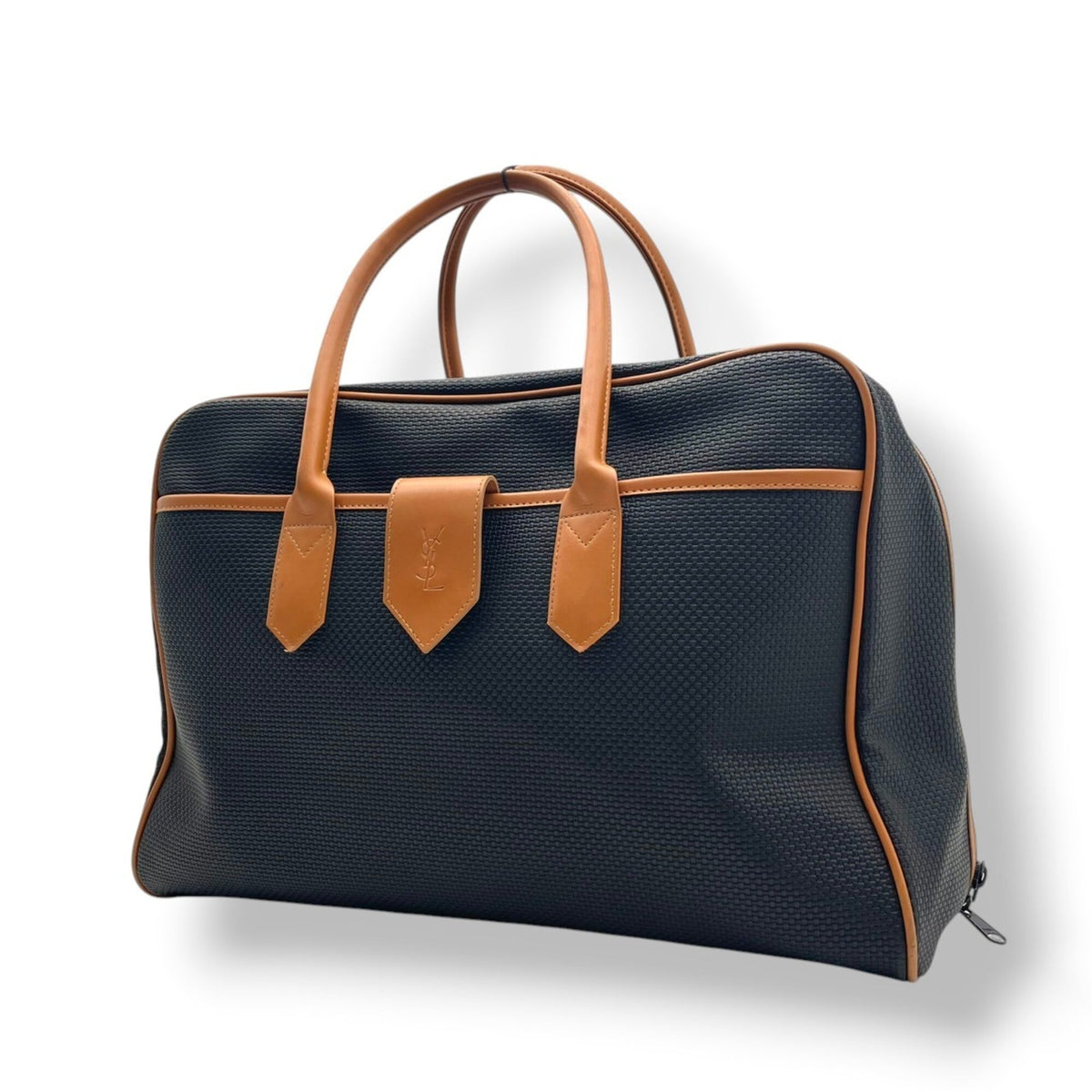 Yves Saint Laurent Black Brown Pvc Leather Boston Bag Handbag (Pre-Owned)