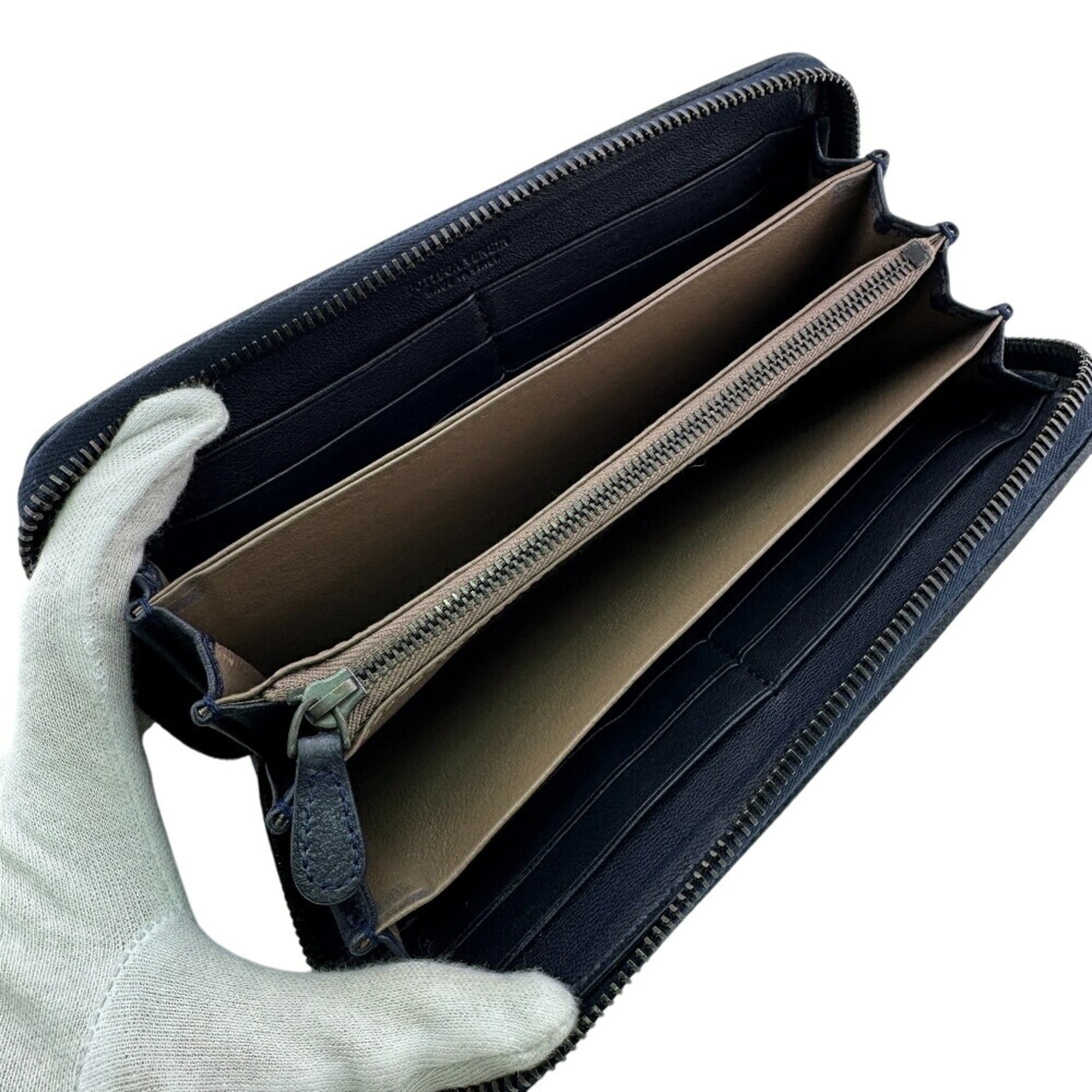 Bottega Veneta Intrecciato Navy Intrecciato Long Wallet (Bi-Fold) (Pre-Owned)