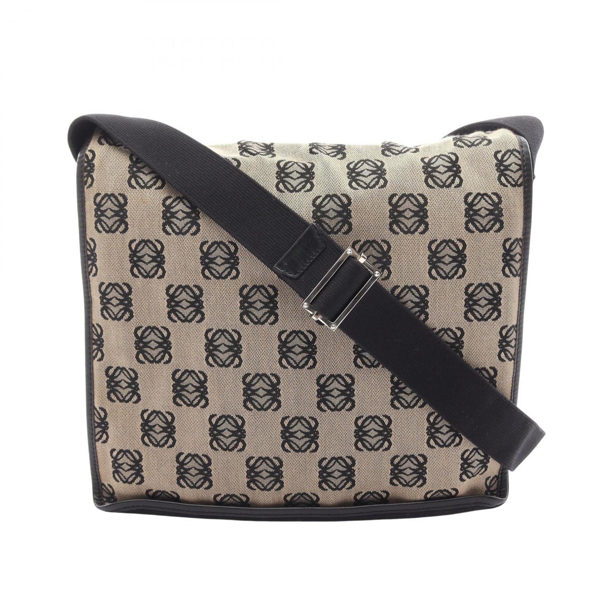Loewe Beige Black Canvas Handbag Shoulder Bag (Pre-Owned)