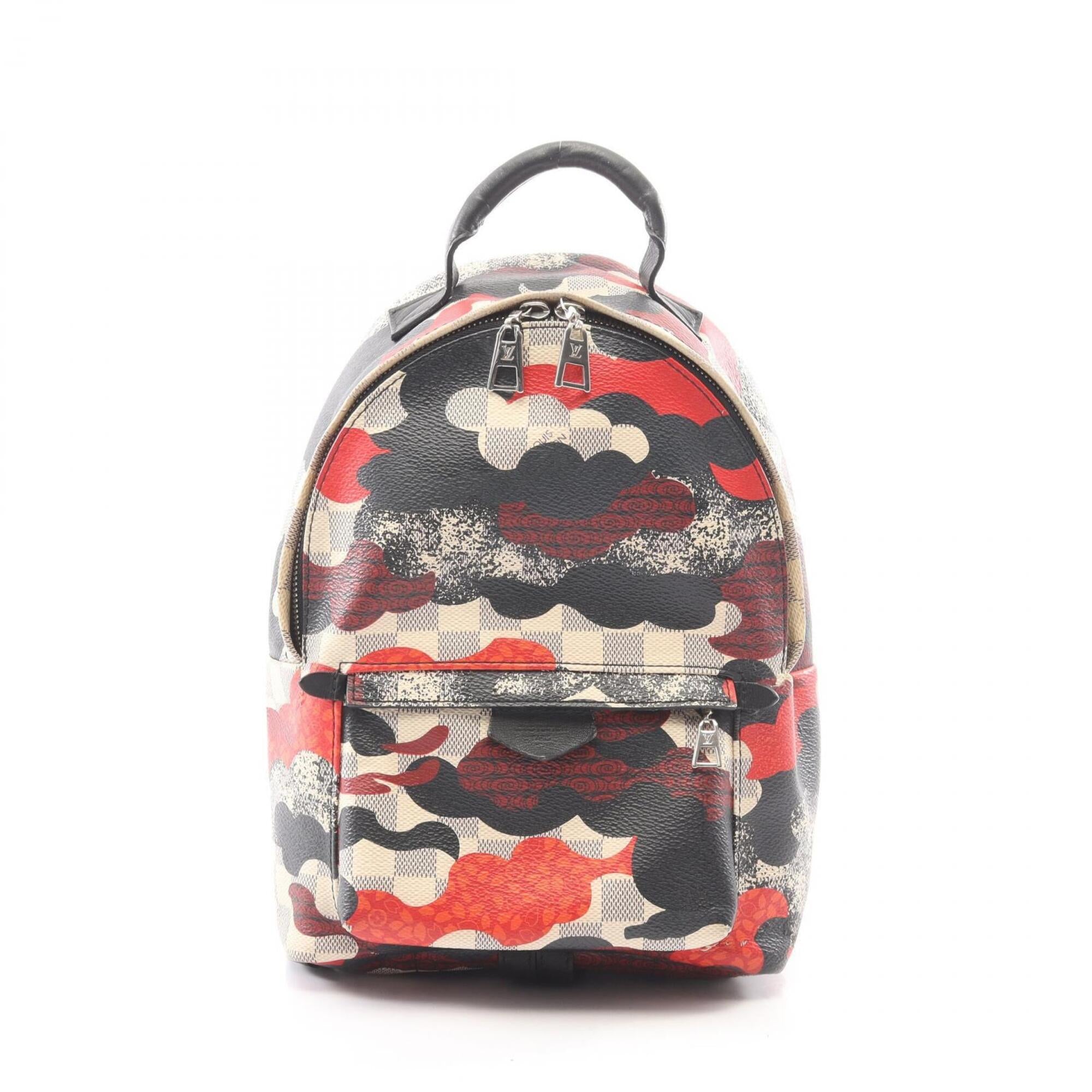 Louis Vuitton Black Red Color White Pvc Coated Canvas Leather Backpack Handbag (Pre-Owned)