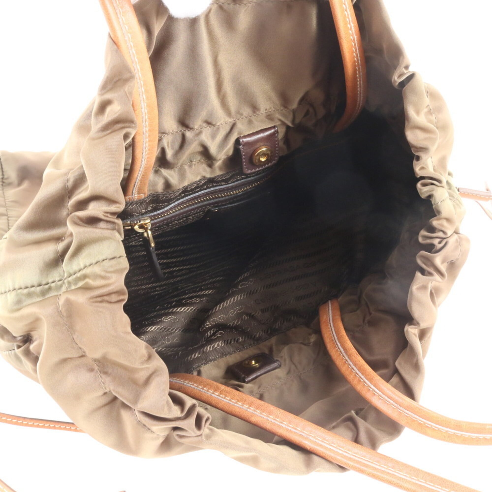 Prada Green Khaki Nylon Leather Handbag Shoulder Bag Tote Bag (Pre-Owned)