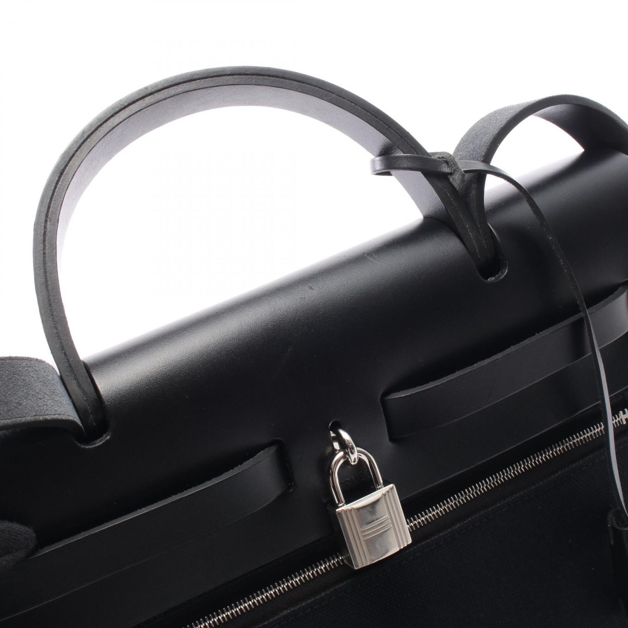 Hermes Black Canvas Leather Handbag (Pre-Owned)