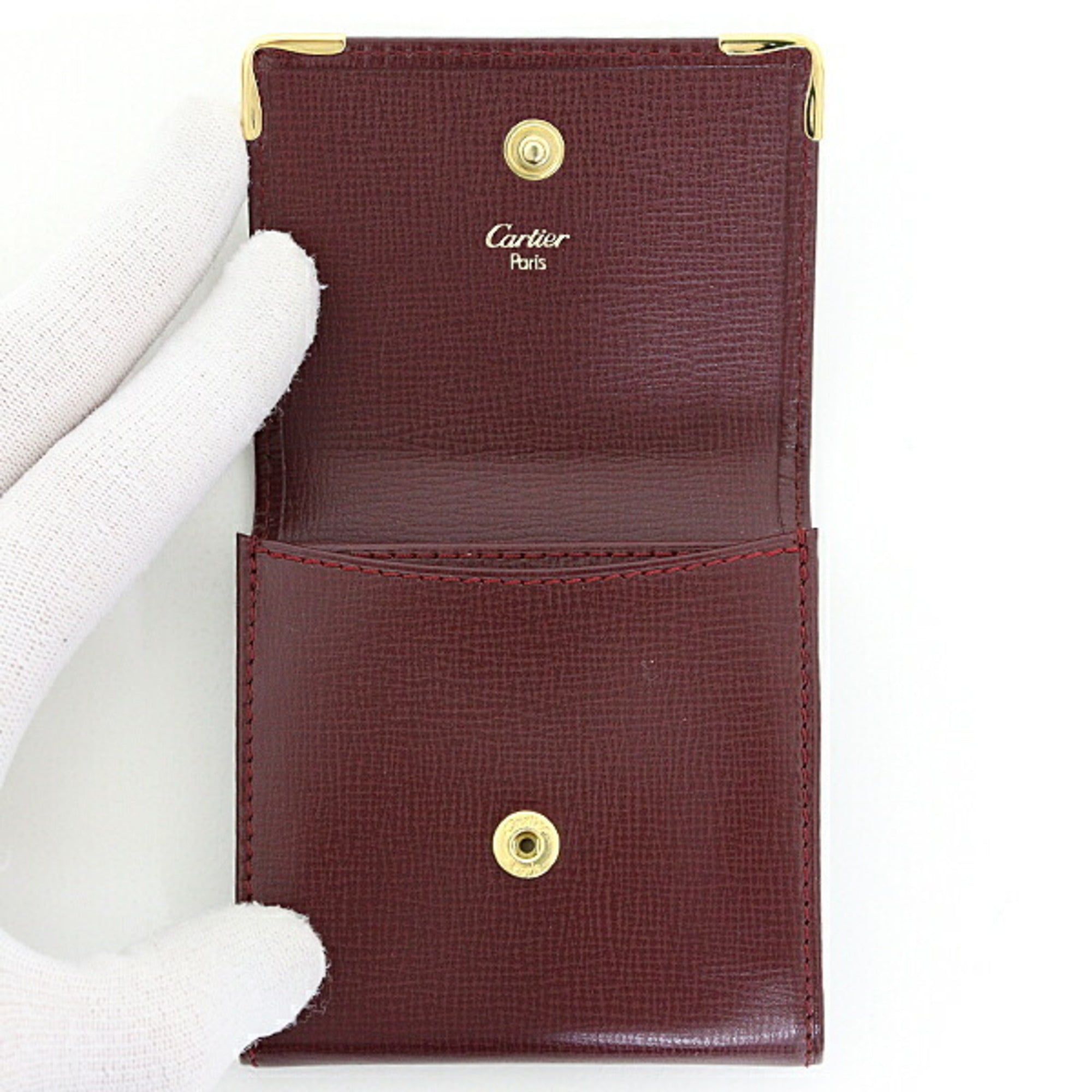 Cartier Bordeaux Leather Coin Purse/Coin Case (Pre-Owned)