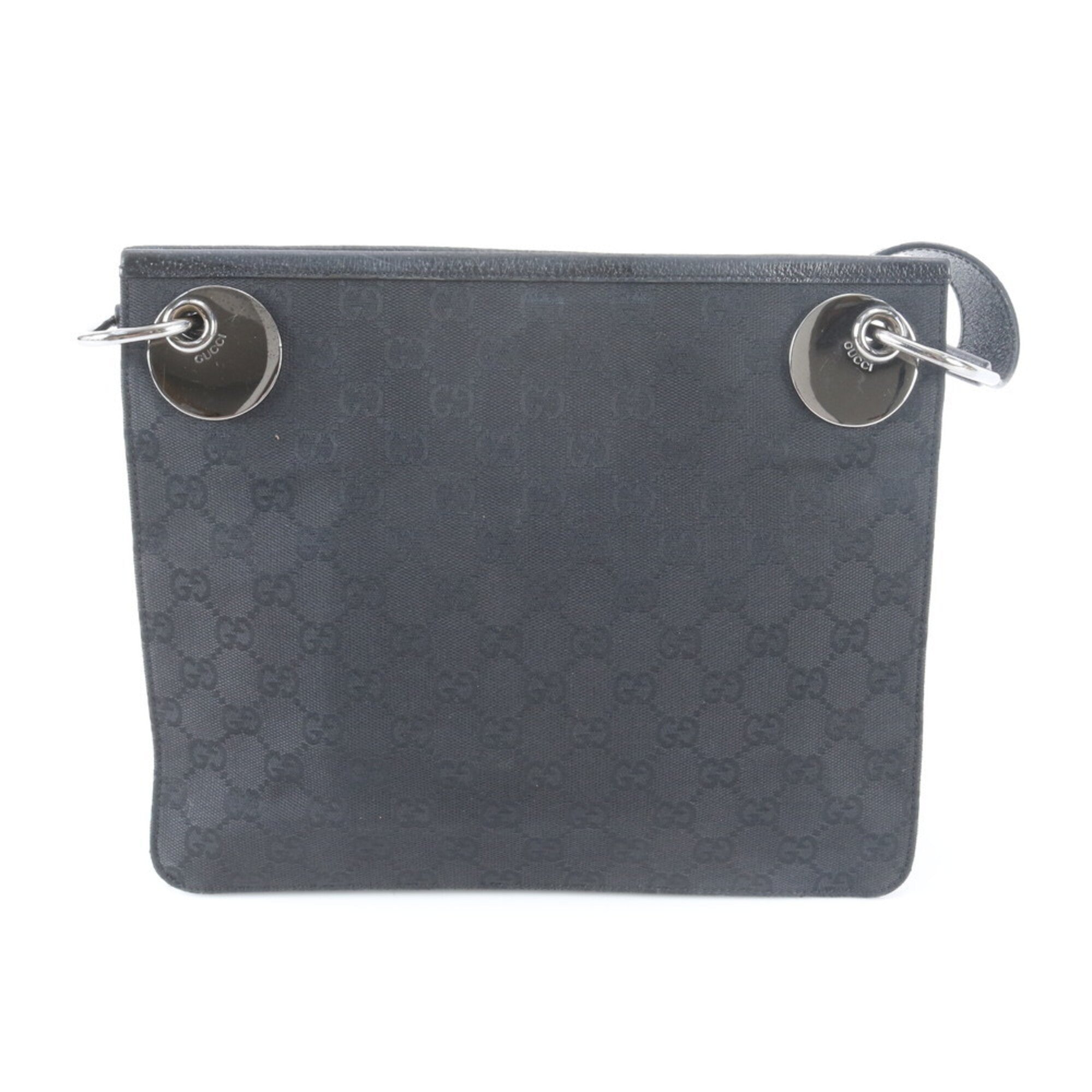 Gucci Black Leather Canvas Handbag Shoulder Bag (Pre-Owned)