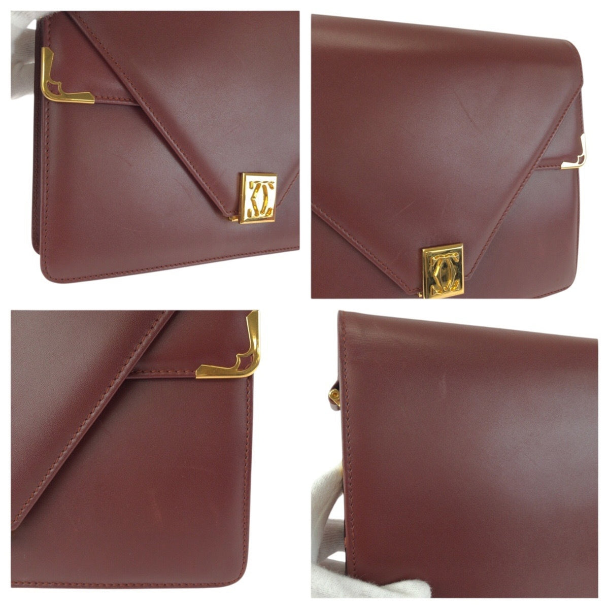 Cartier Bordeaux Wine Red Leather Shoulder Bag (Pre-Owned)