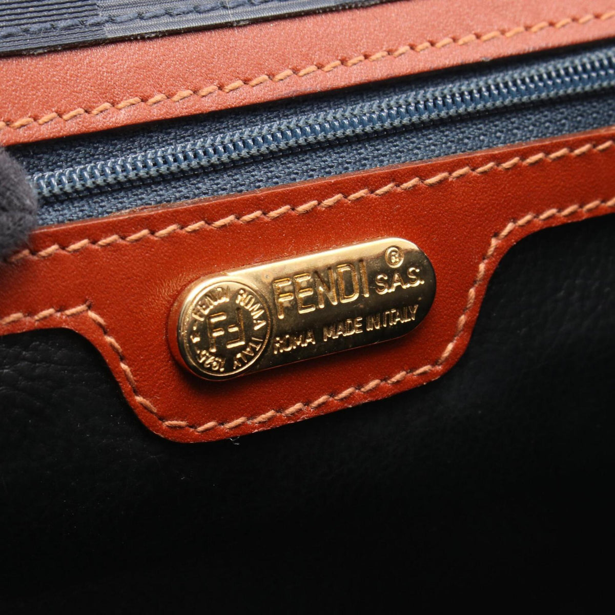 Fendi Brown Navy Coated Canvas Leather Handbag Shoulder Bag (Pre-Owned)