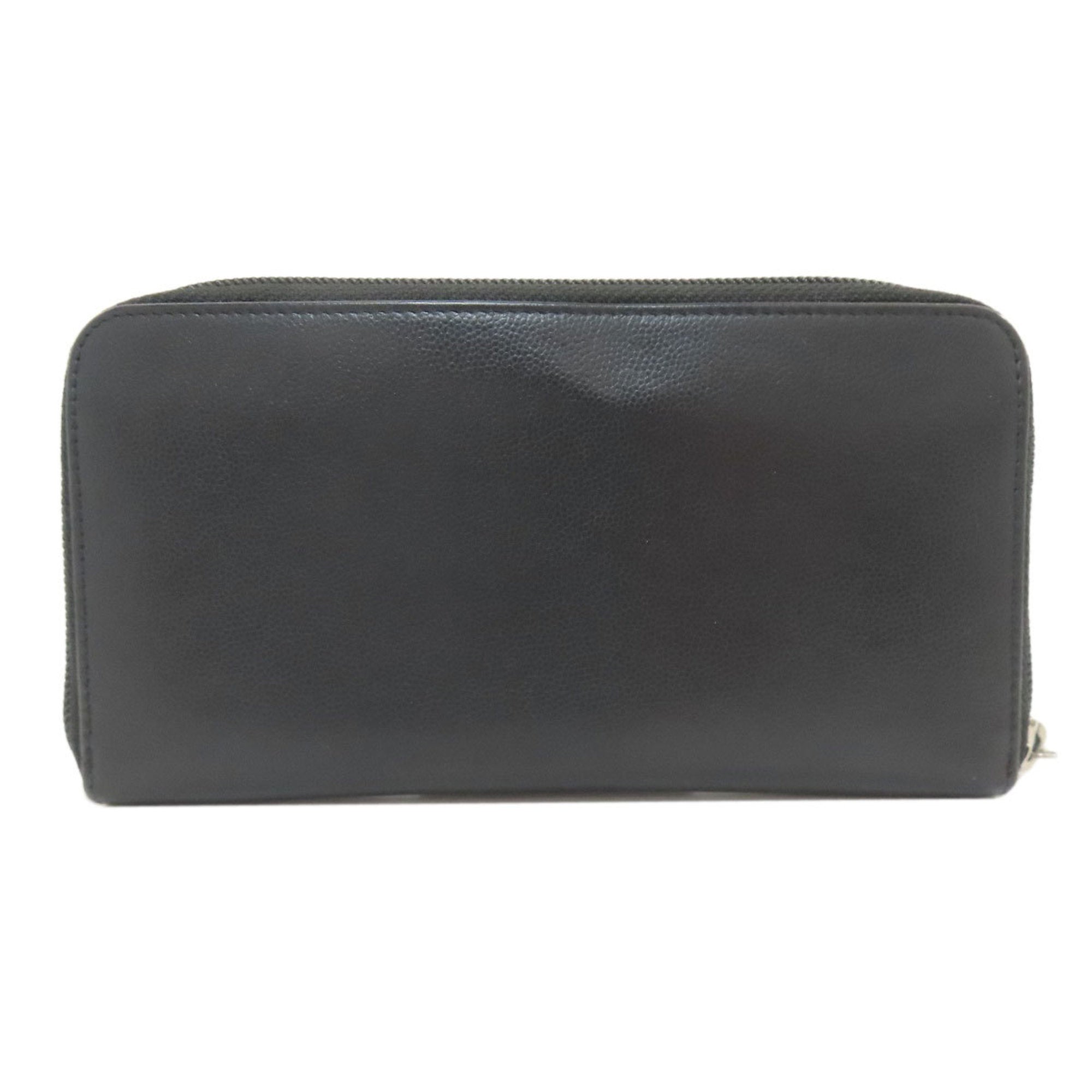 Chanel Black Grained Calfskin Long Wallet (Bi-Fold) (Pre-Owned)
