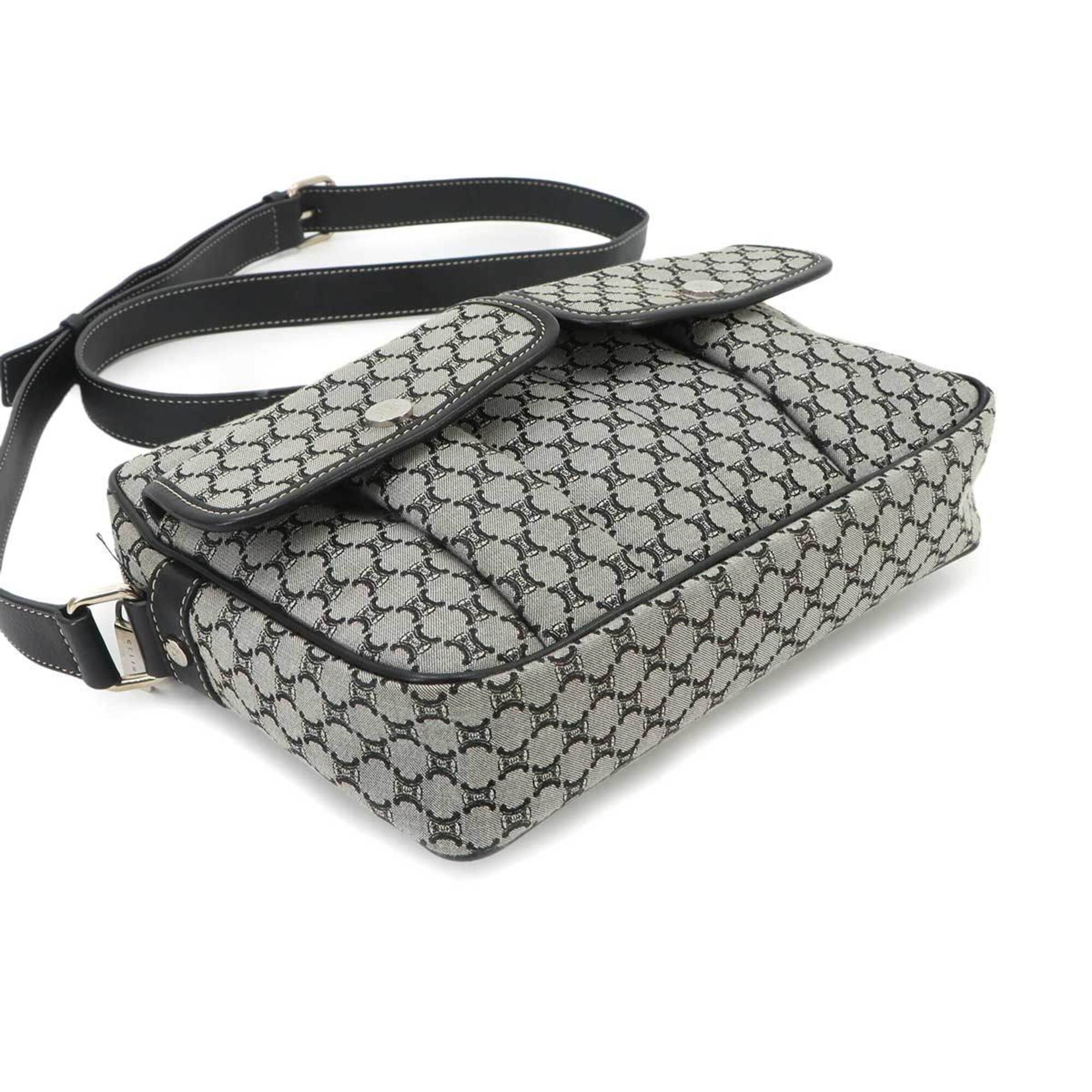 Celine Black Gray Canvas Leather Handbag Shoulder Bag (Pre-Owned)