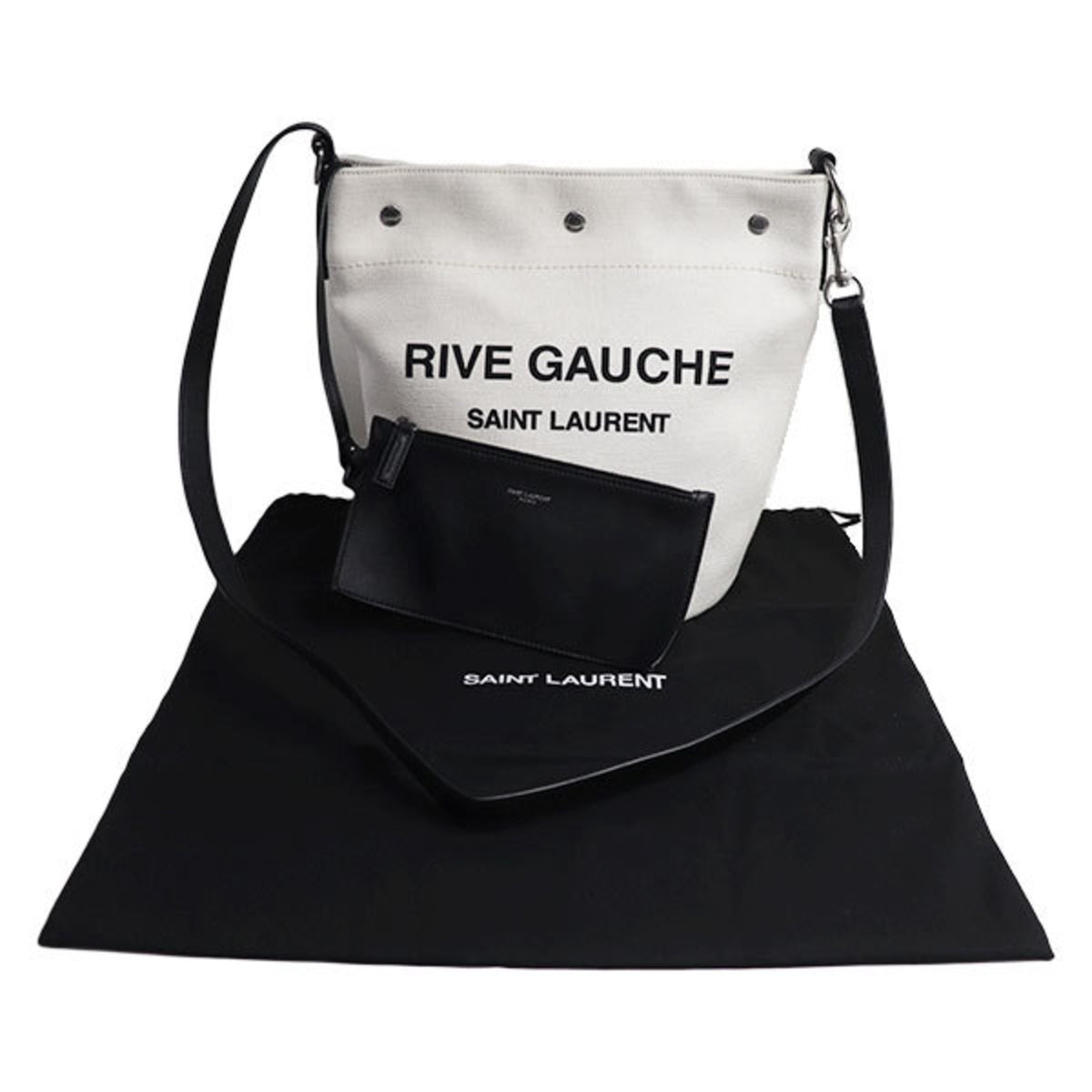 Yves Saint Laurent Black White Canvas Pouch Shoulder Bag (Pre-Owned)