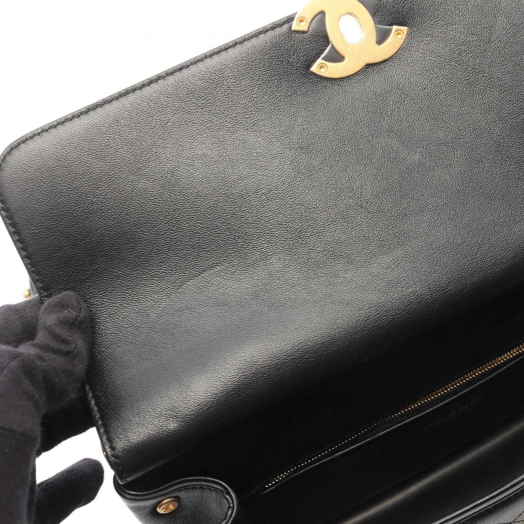 Chanel Black Leather Handbag Shoulder Bag (Pre-Owned)