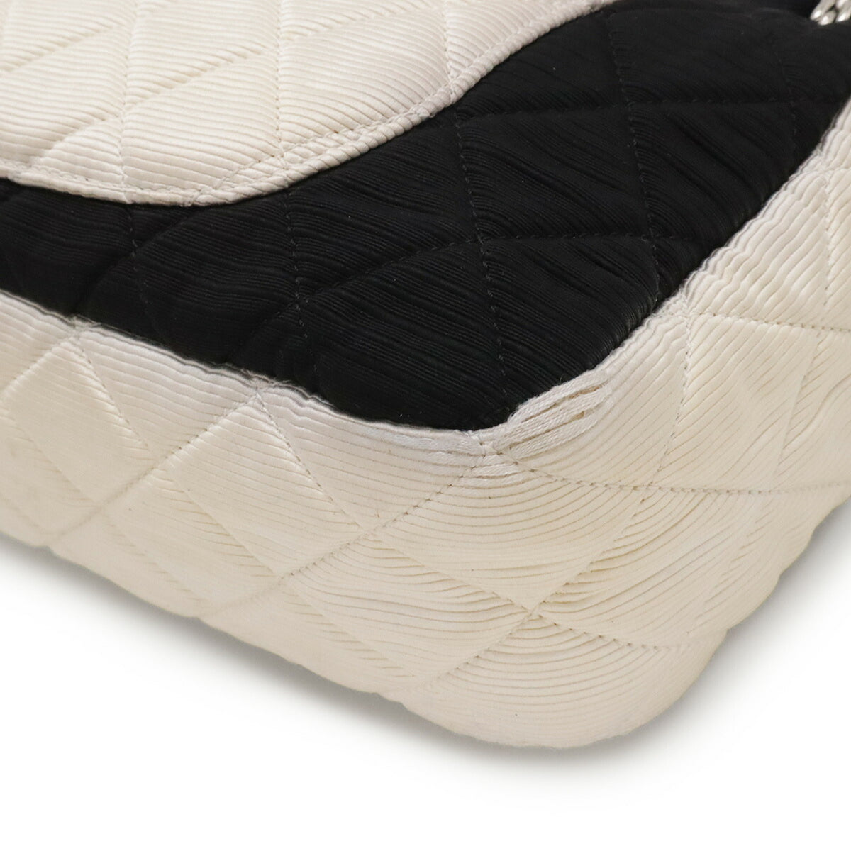 Chanel 2.55 Black Ivory Satin Canvas Shoulder Bag (Pre-Owned)