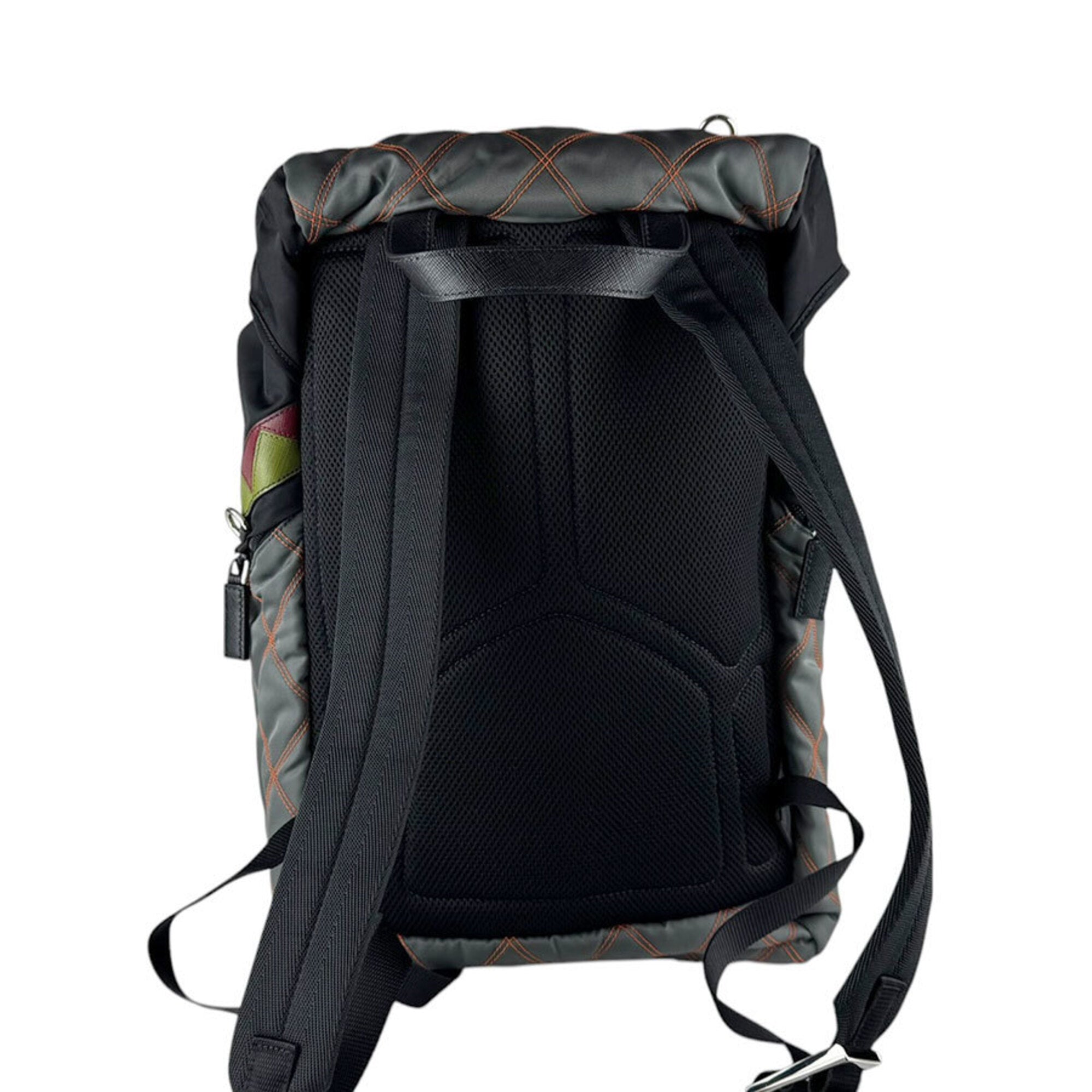 Prada Black Multi-Color Nylon Leather Backpack (Pre-Owned)