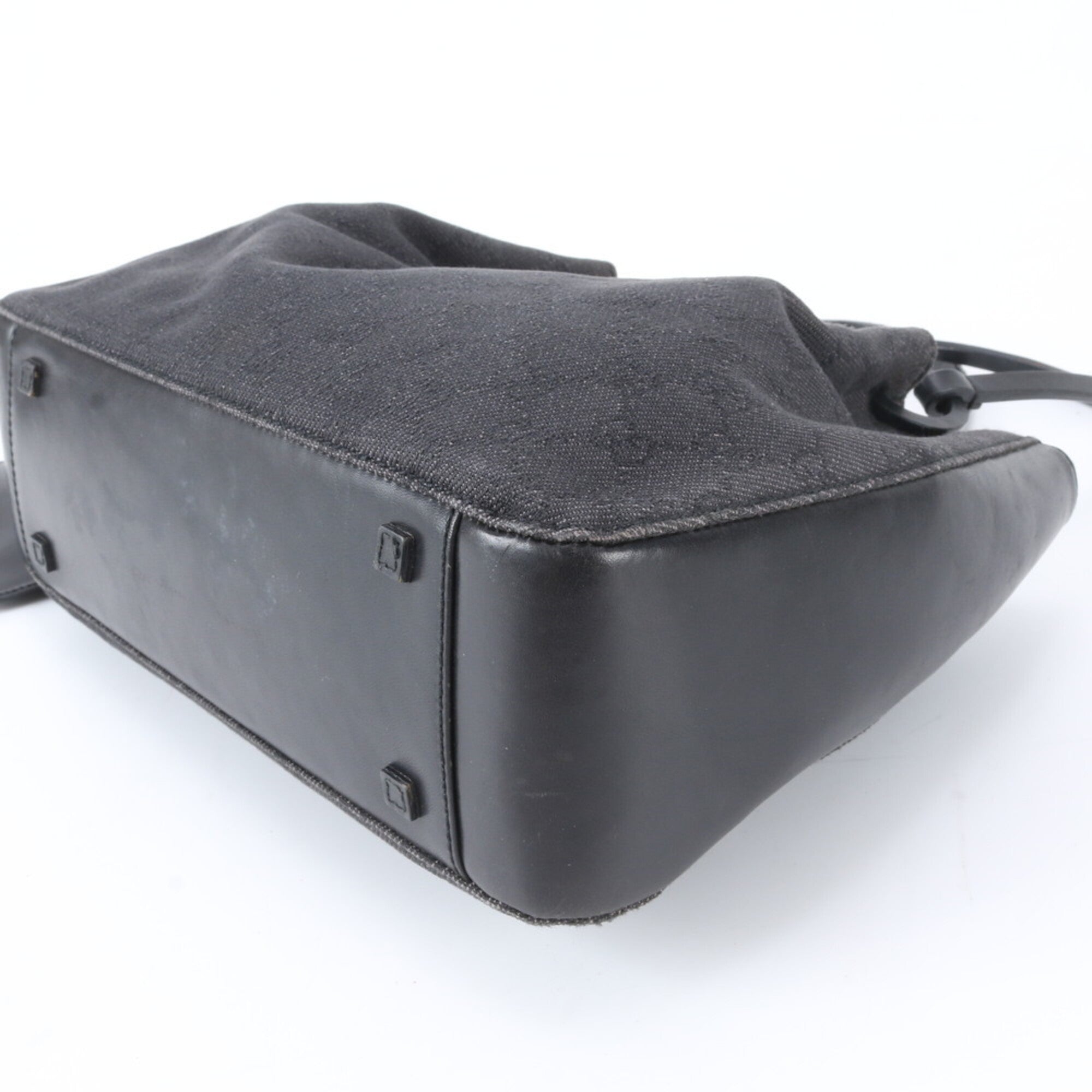Gucci Black Leather Canvas Handbag Pouch (Pre-Owned)