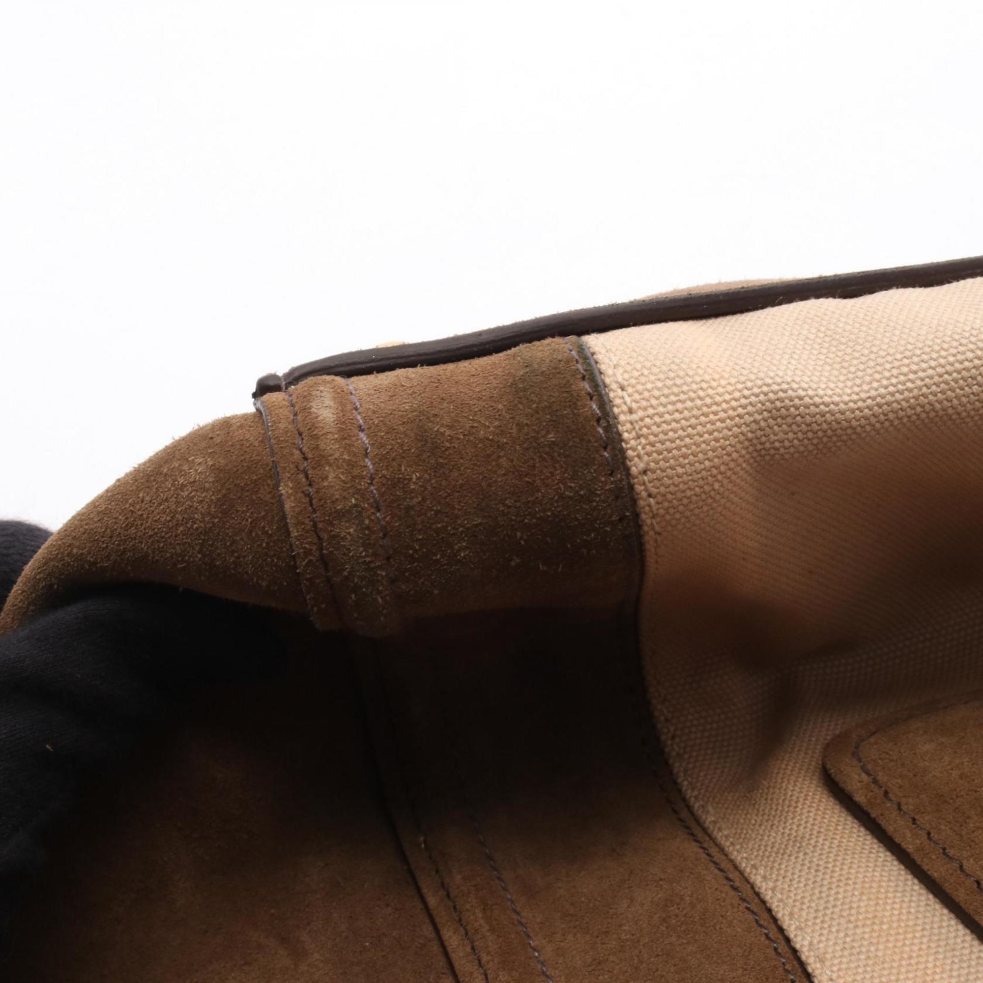 Prada Beige Brown Canvas Suede Handbag (Pre-Owned)