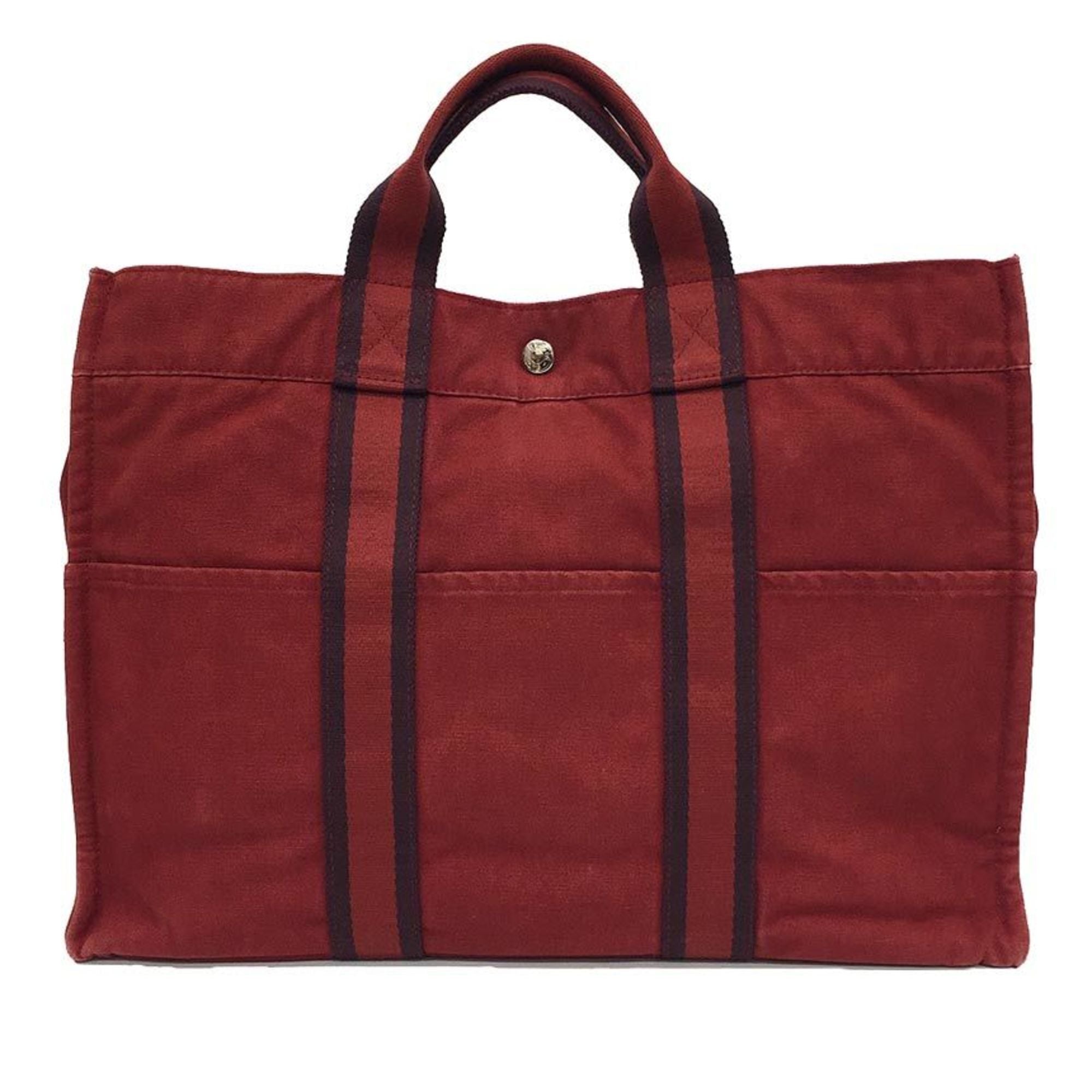 Hermes Red Color Canvas Tote Bag (Pre-Owned)