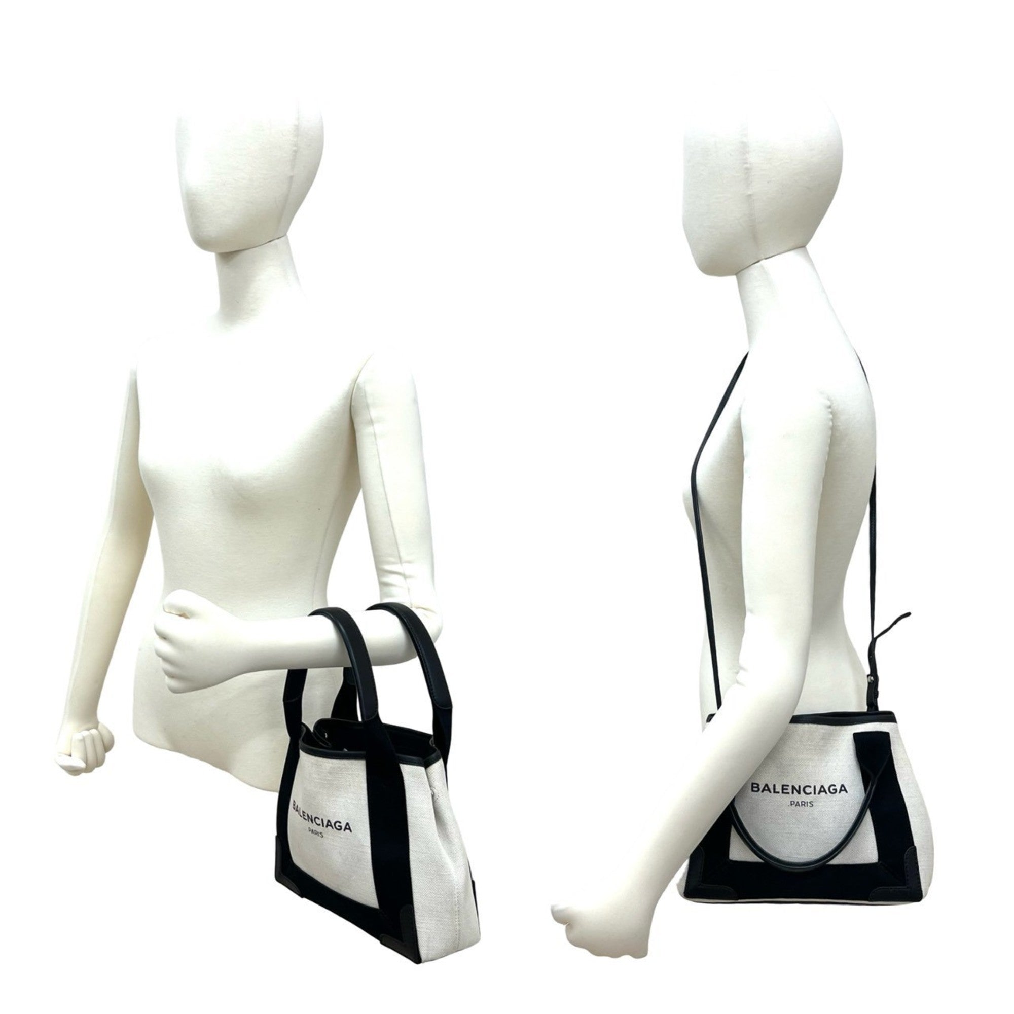 Balenciaga Black Ivory Canvas Leather Handbag Pouch Shoulder Bag (Pre-Owned)