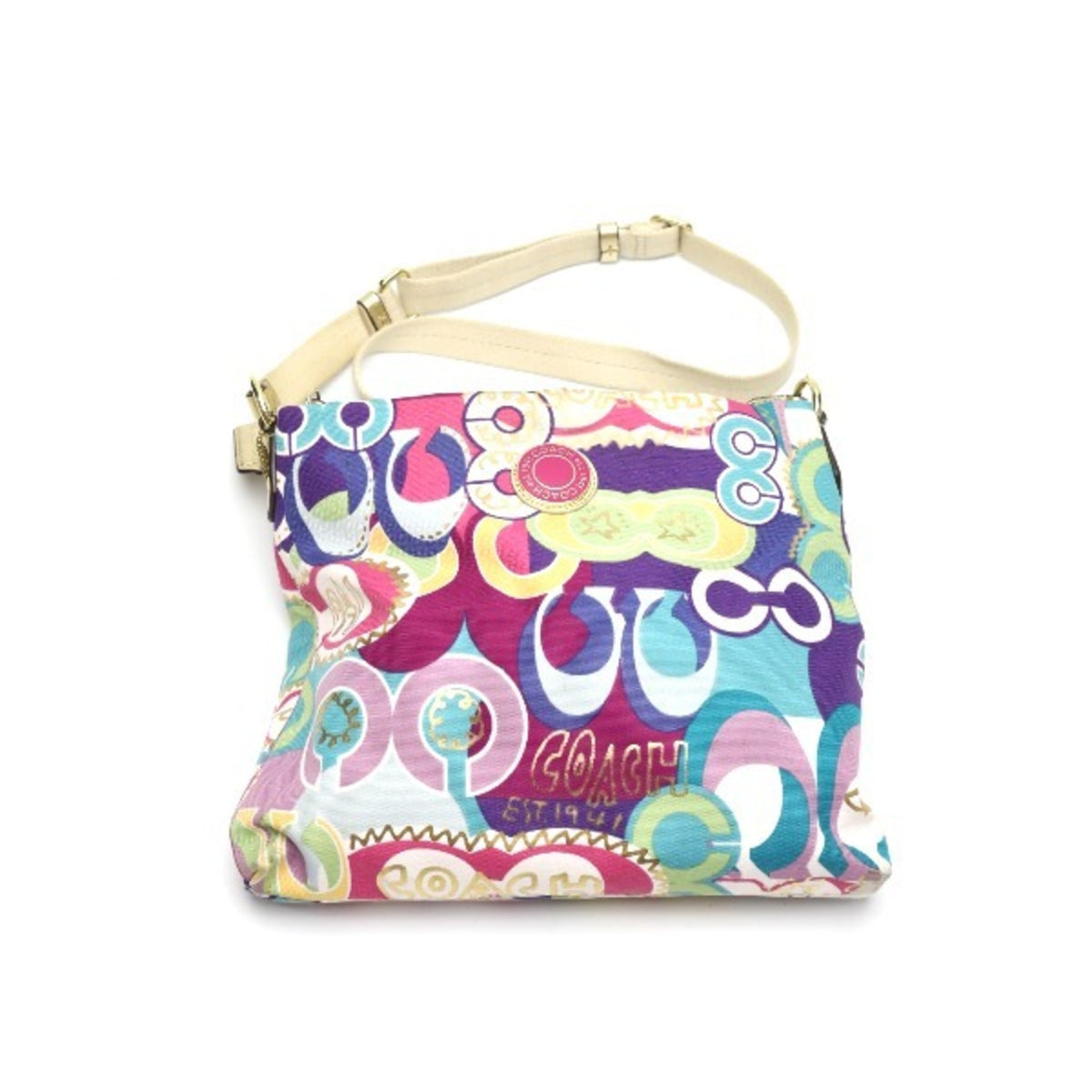 Coach Signature Multi-Color Canvas Leather Shoulder Bag (Pre-Owned)