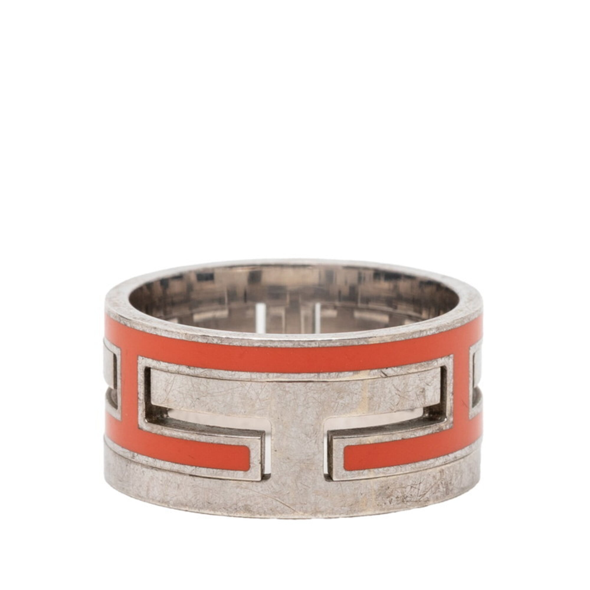 Hermes Silver Orange Silver 925 Band Ring (Pre-Owned)