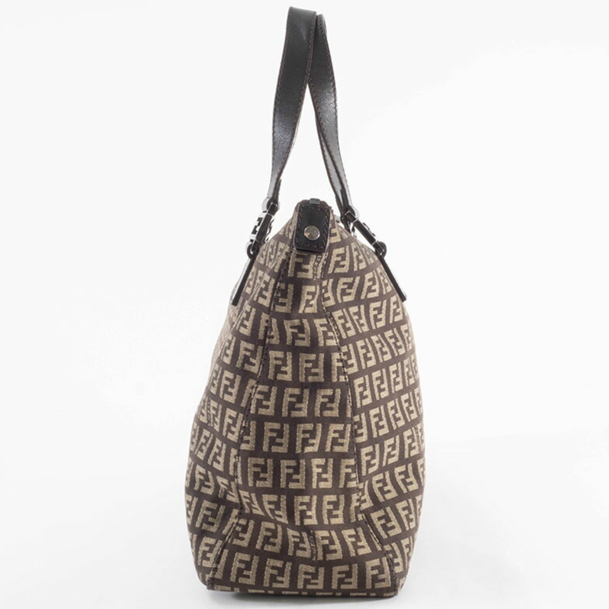Fendi Zucchino Beige Brown Zucchino Canvas Leather Tote Bag (Pre-Owned)