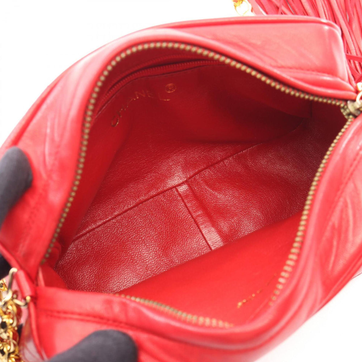 Chanel Red Color Leather Handbag Shoulder Bag (Pre-Owned)