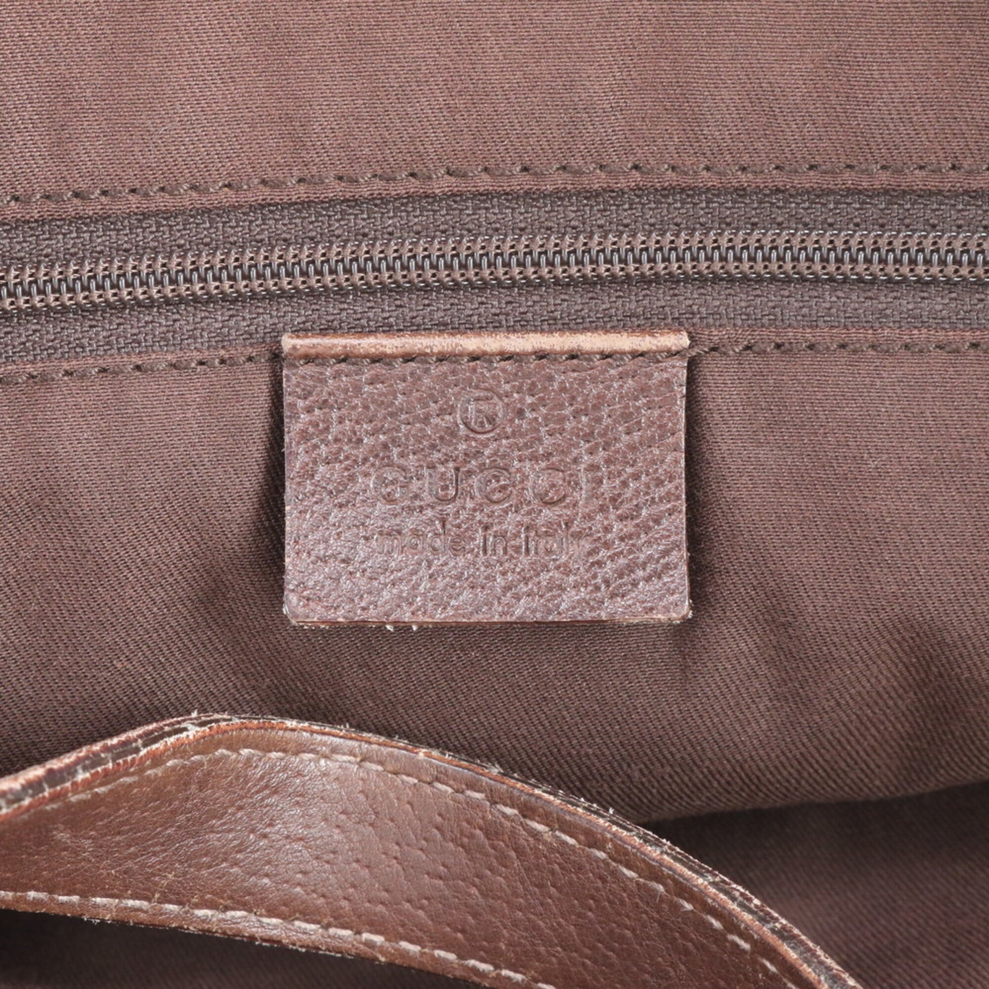 Gucci Brown Leather Canvas Shoulder Bag Tote Bag (Pre-Owned)