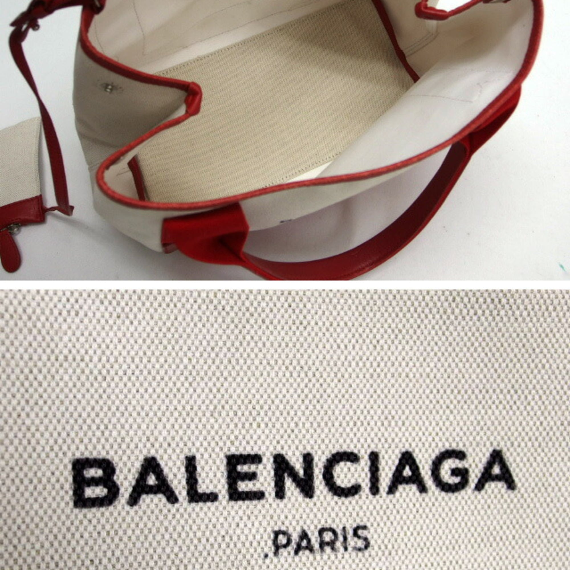 Balenciaga Red Color White Canvas Leather Handbag Tote Bag (Pre-Owned)