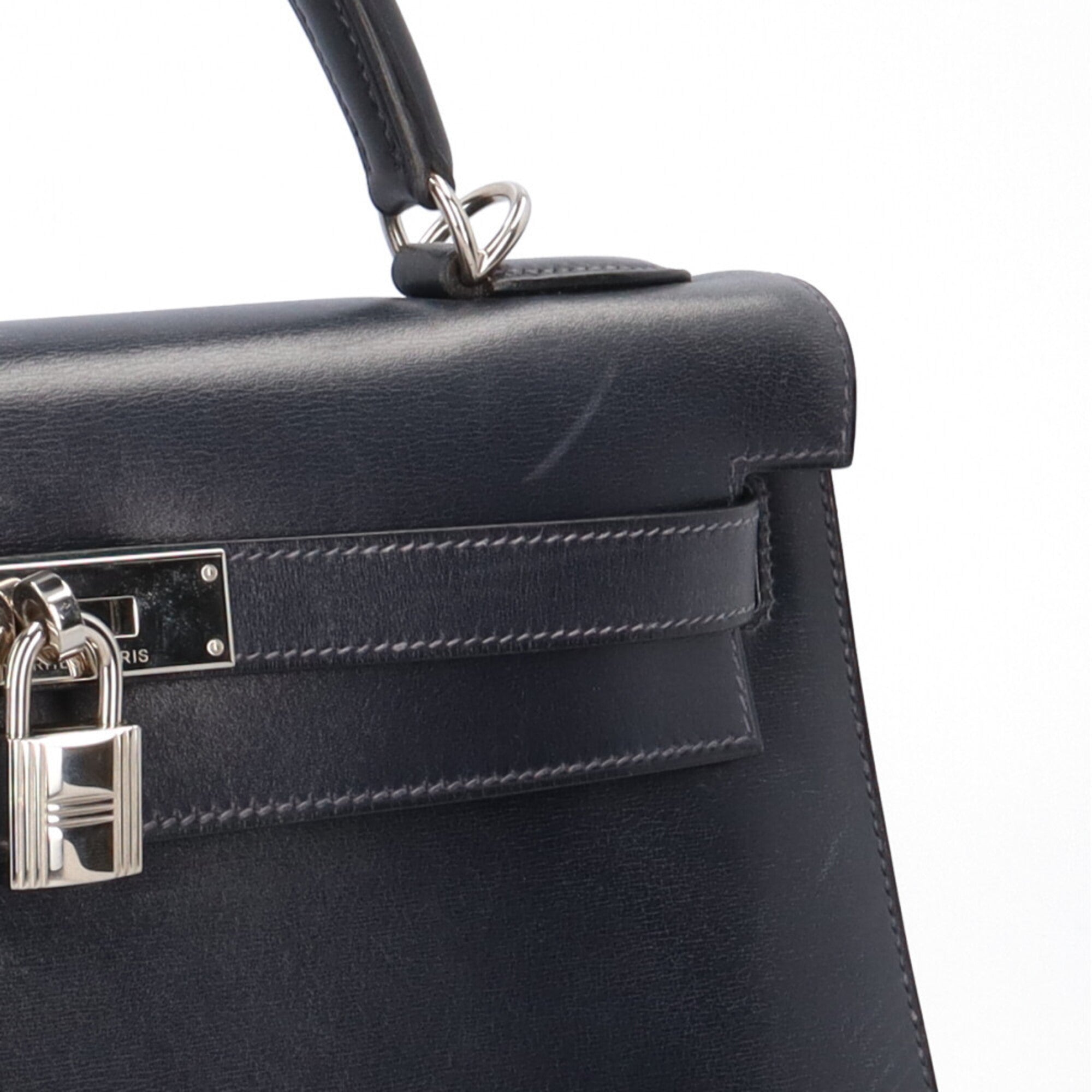 Hermes Blue Indigo Navy Box Calf Leather Shoulder Bag (Pre-Owned)