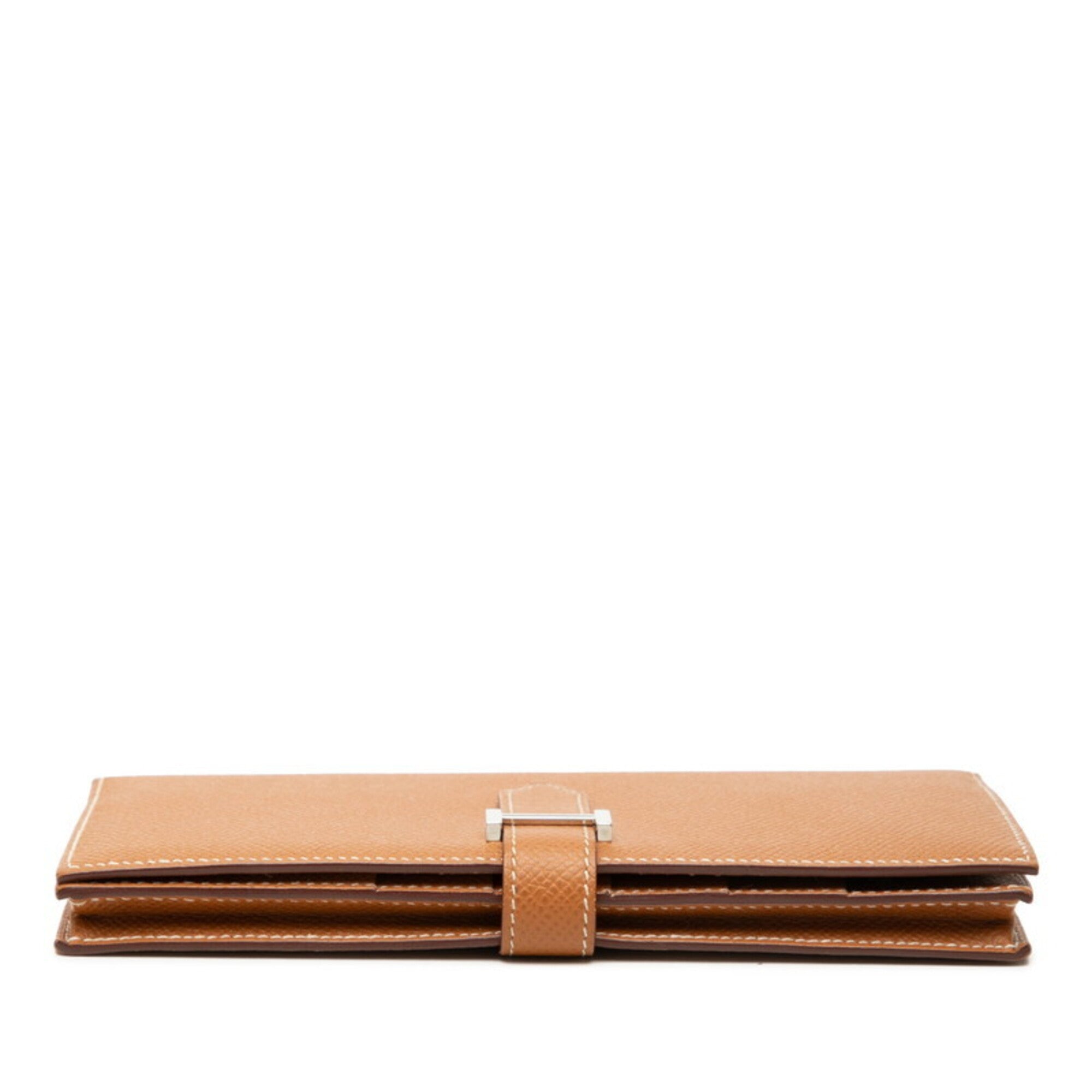 Hermes Silver Brown Cognac Epsom Leather Long Wallet (Bi-Fold) (Pre-Owned)