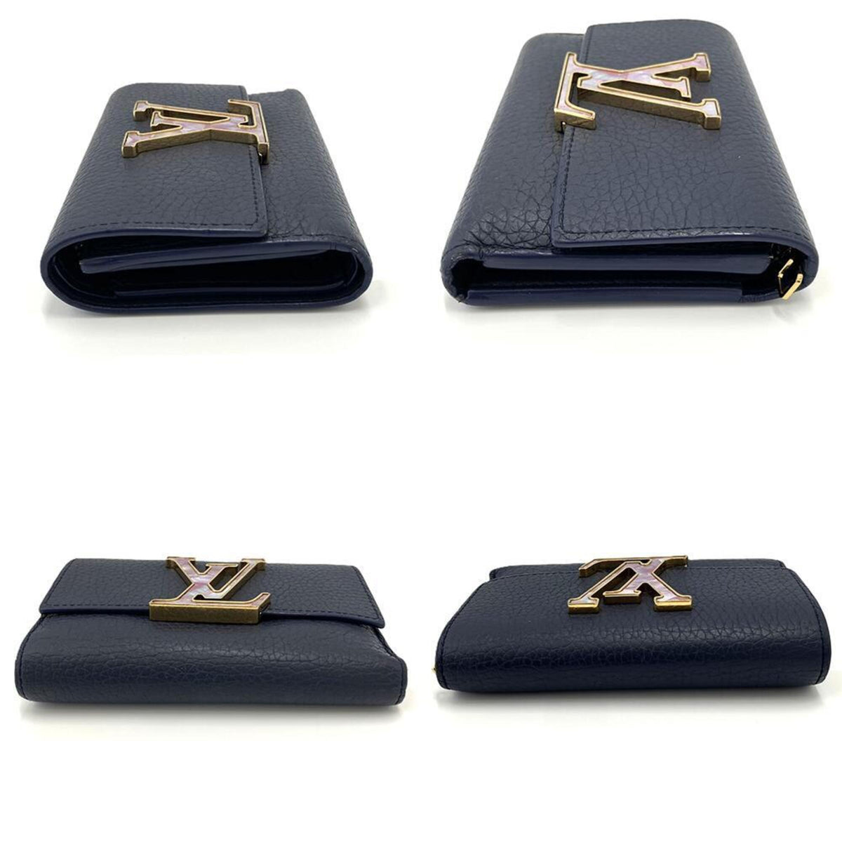 Louis Vuitton Navy Leather Wallet (Tri-Fold) (Pre-Owned)