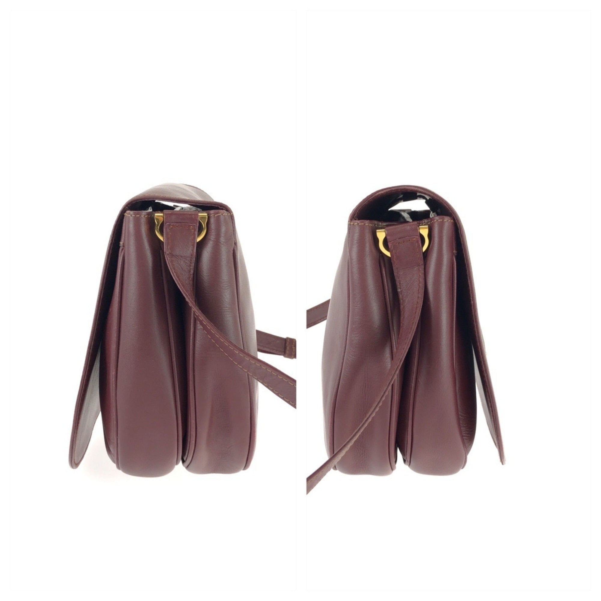 Cartier Bordeaux Wine Red Leather Messenger Bag Shoulder Bag (Pre-Owned)