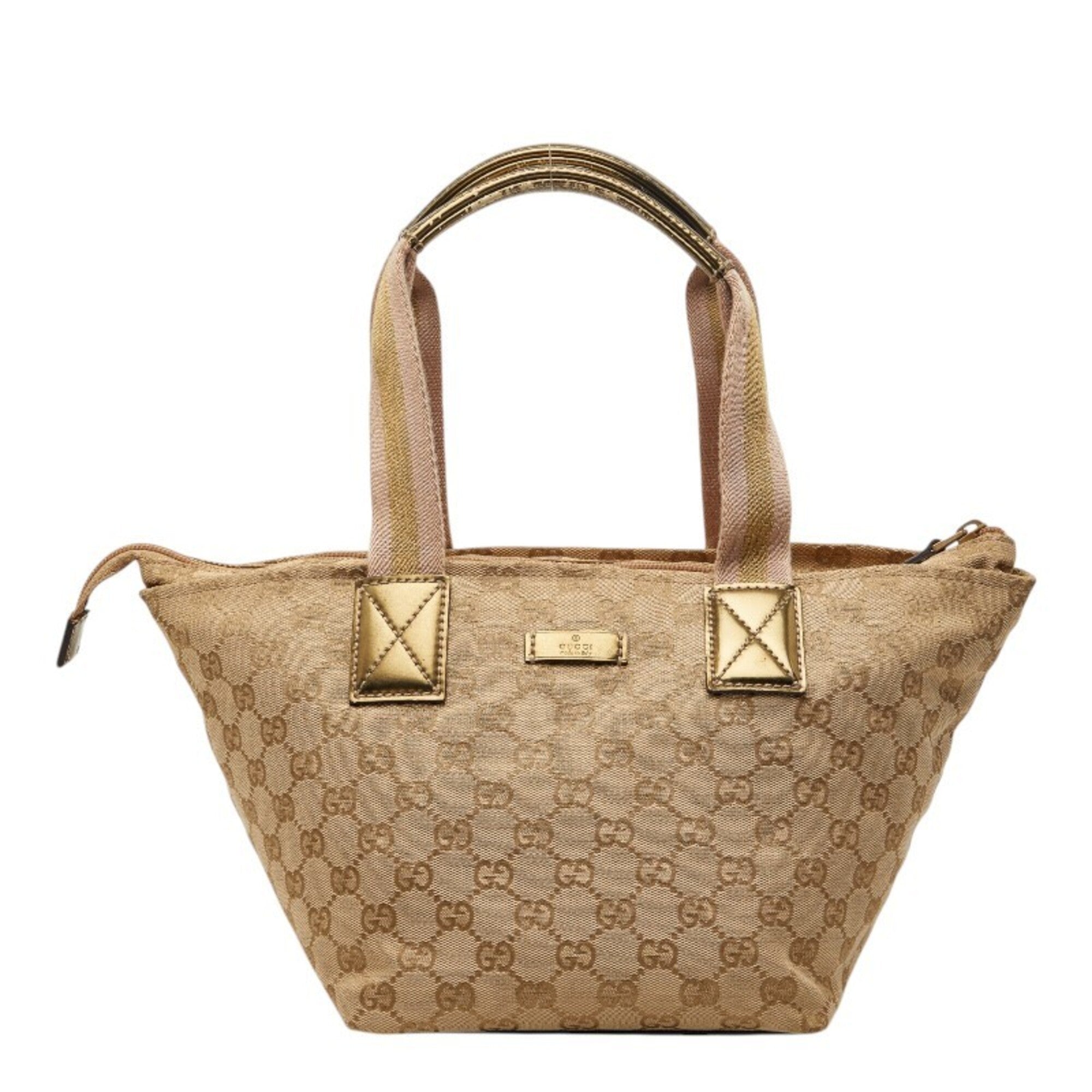 Gucci Beige Gold Canvas Leather Handbag (Pre-Owned)