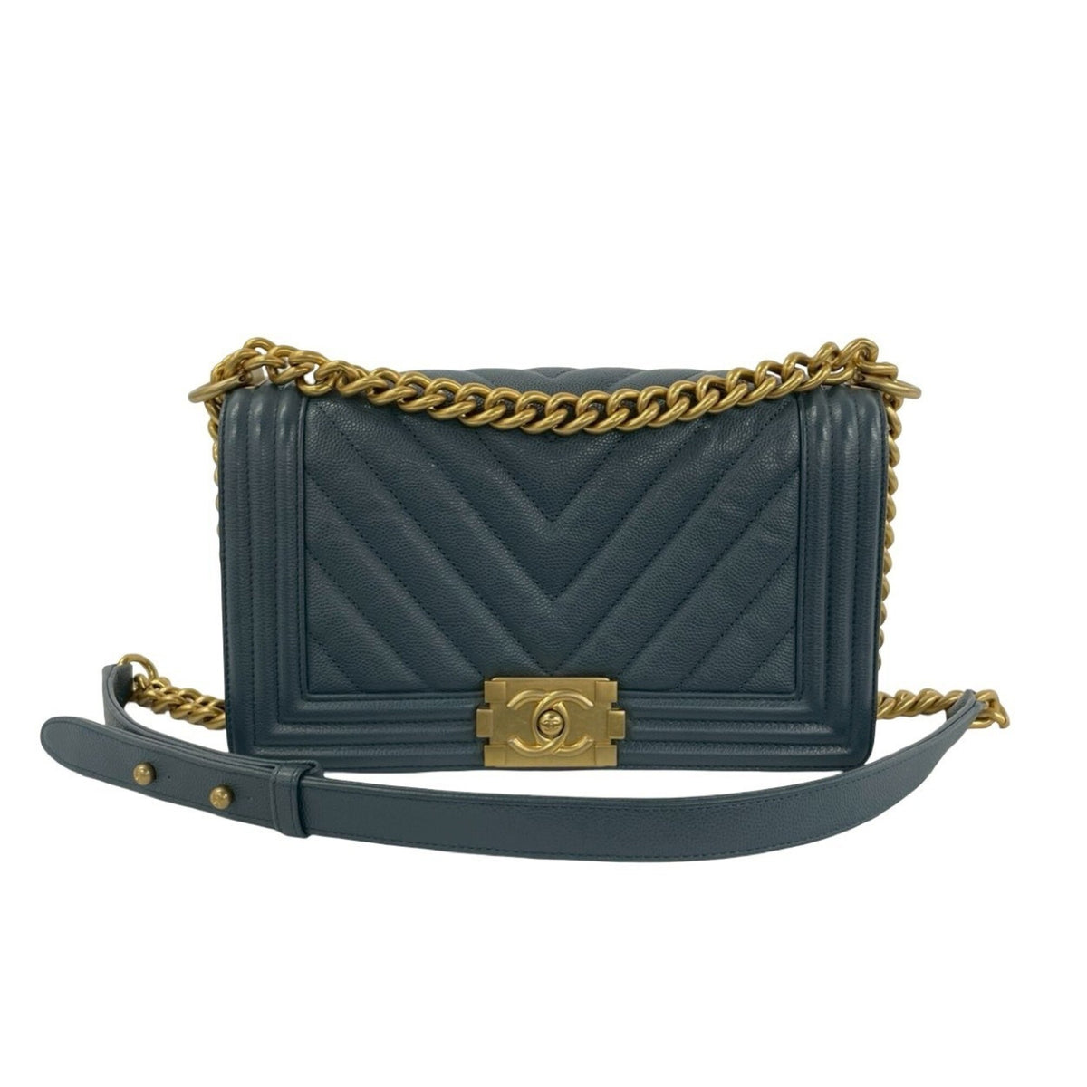 Chanel Blue Grained Calfskin Shoulder Bag (Pre-Owned)