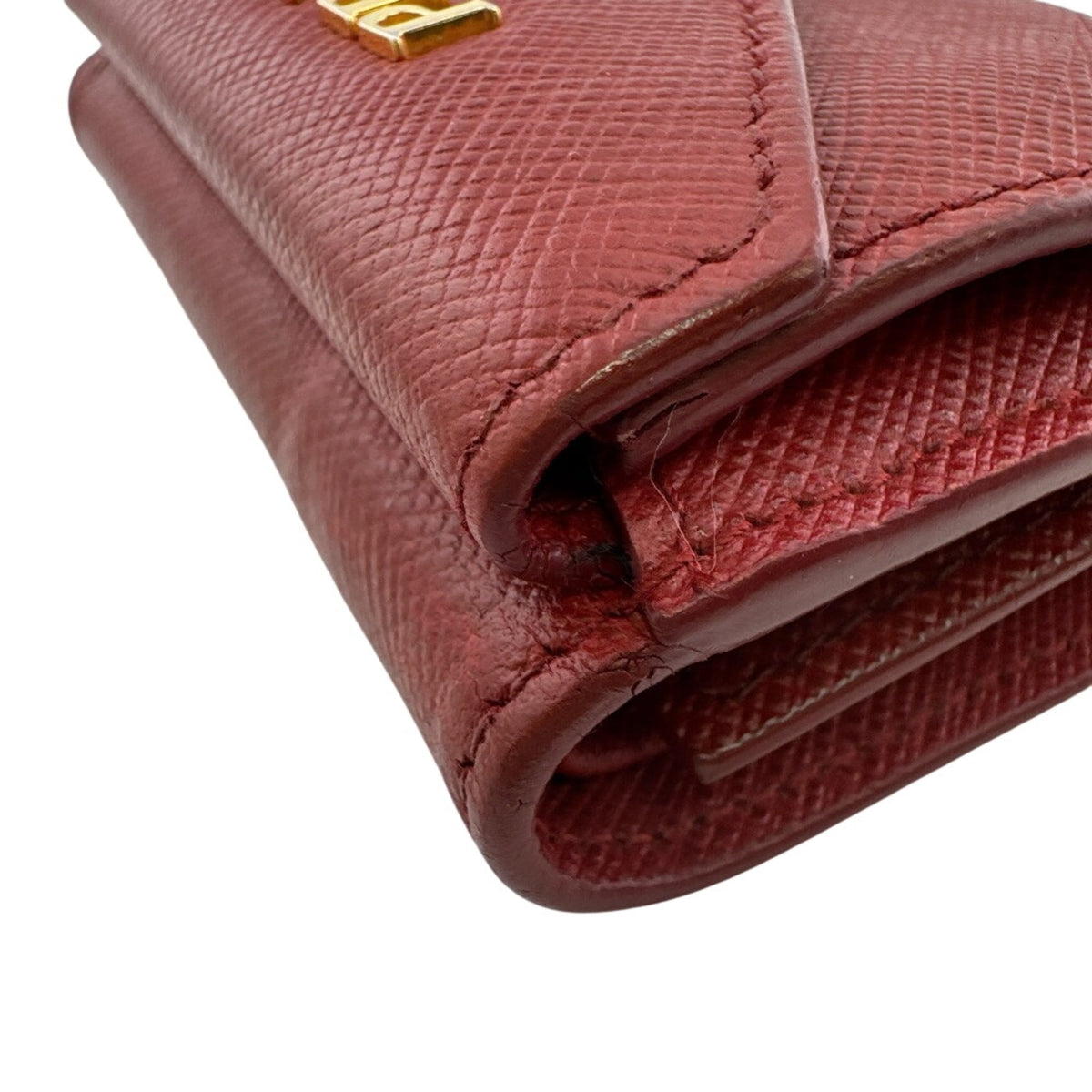 Prada Saffiano Red Color Leather Wallet (Tri-Fold) (Pre-Owned)
