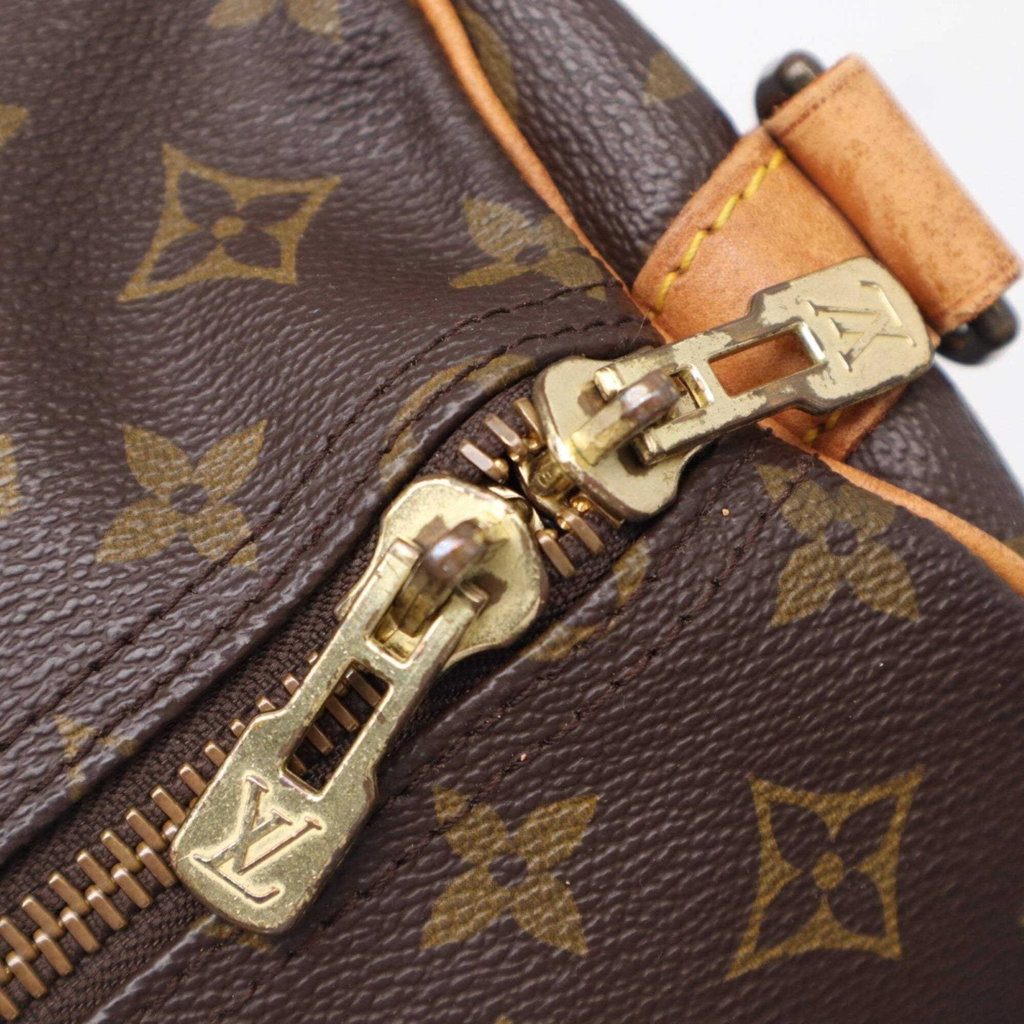 Louis Vuitton Monogram Beige Brown Coated Canvas Leather Boston Bag (Pre-Owned)