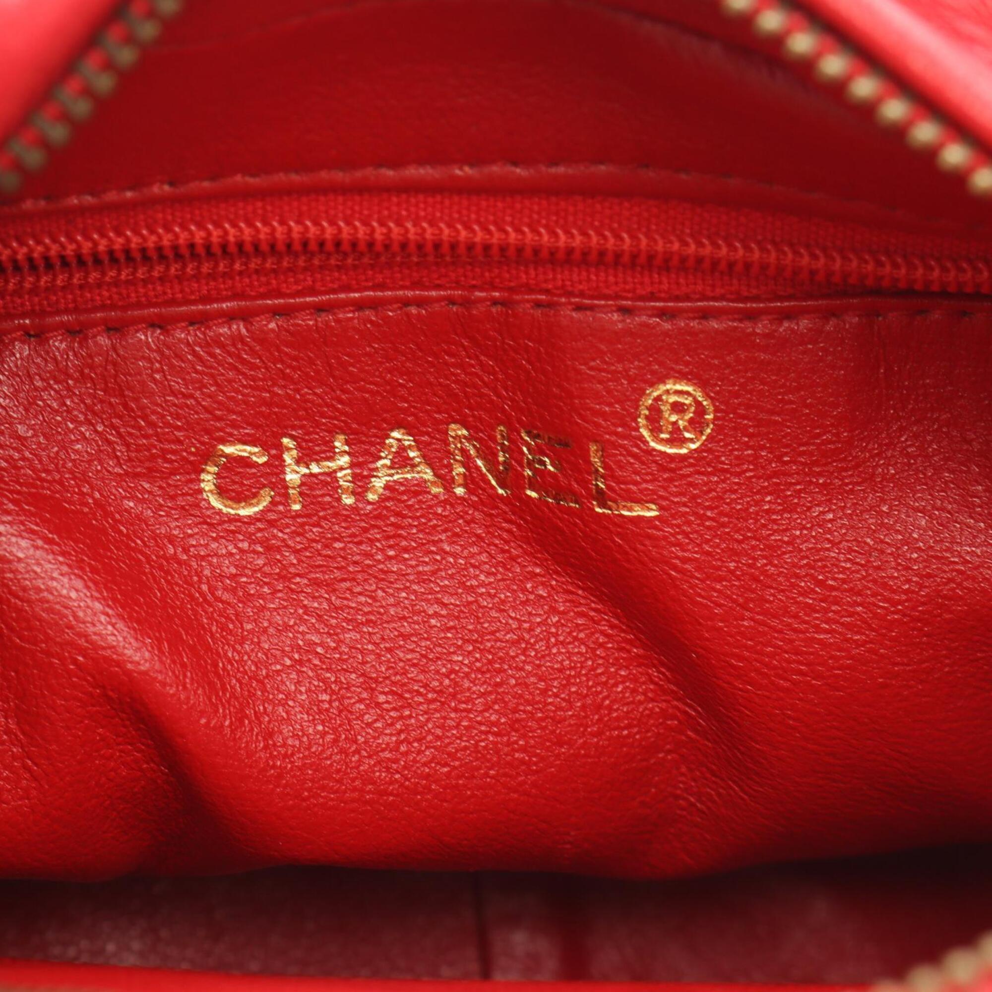 Chanel Red Color Leather Handbag Shoulder Bag (Pre-Owned)