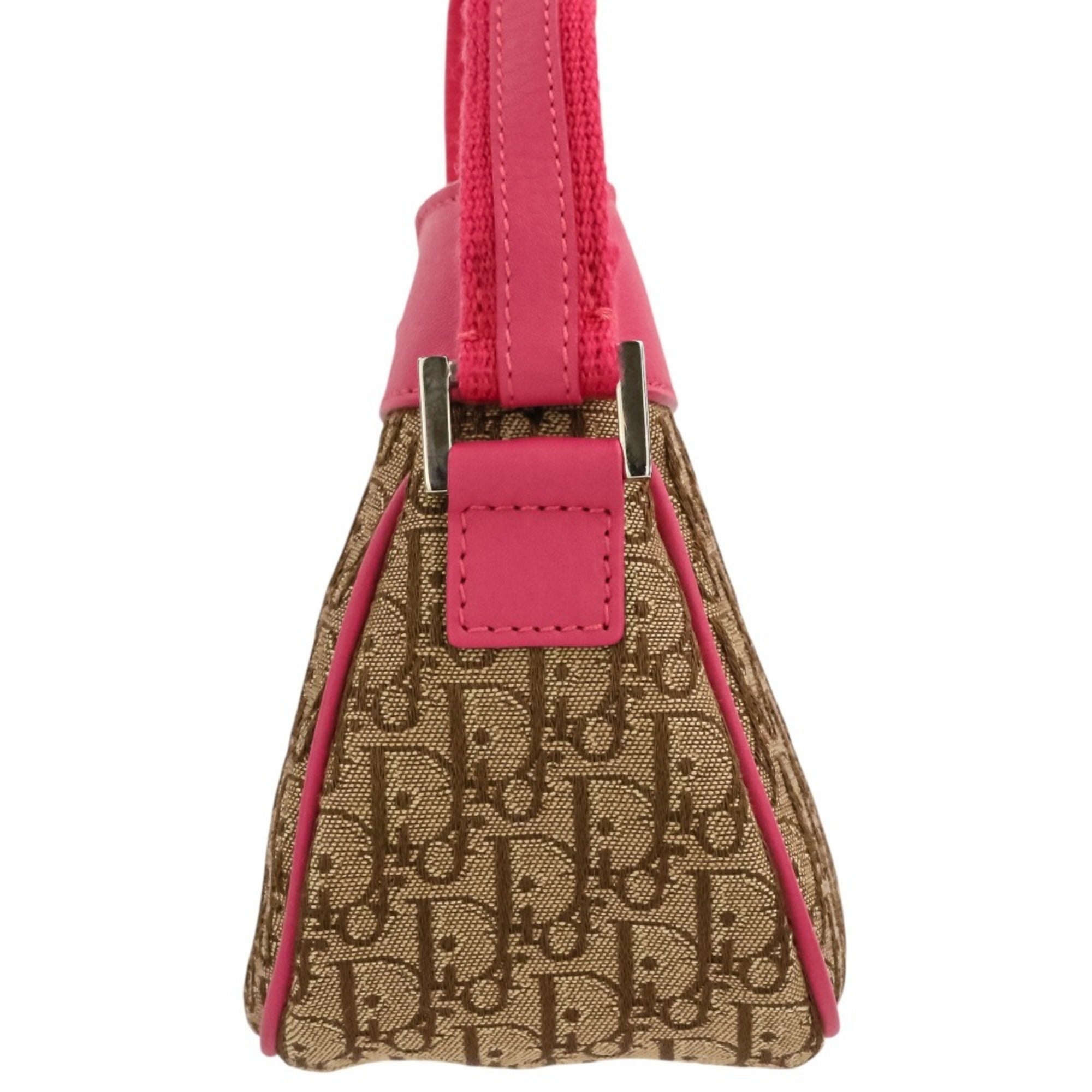 Christian Dior Beige Pink Canvas Leather Handbag (Pre-Owned)