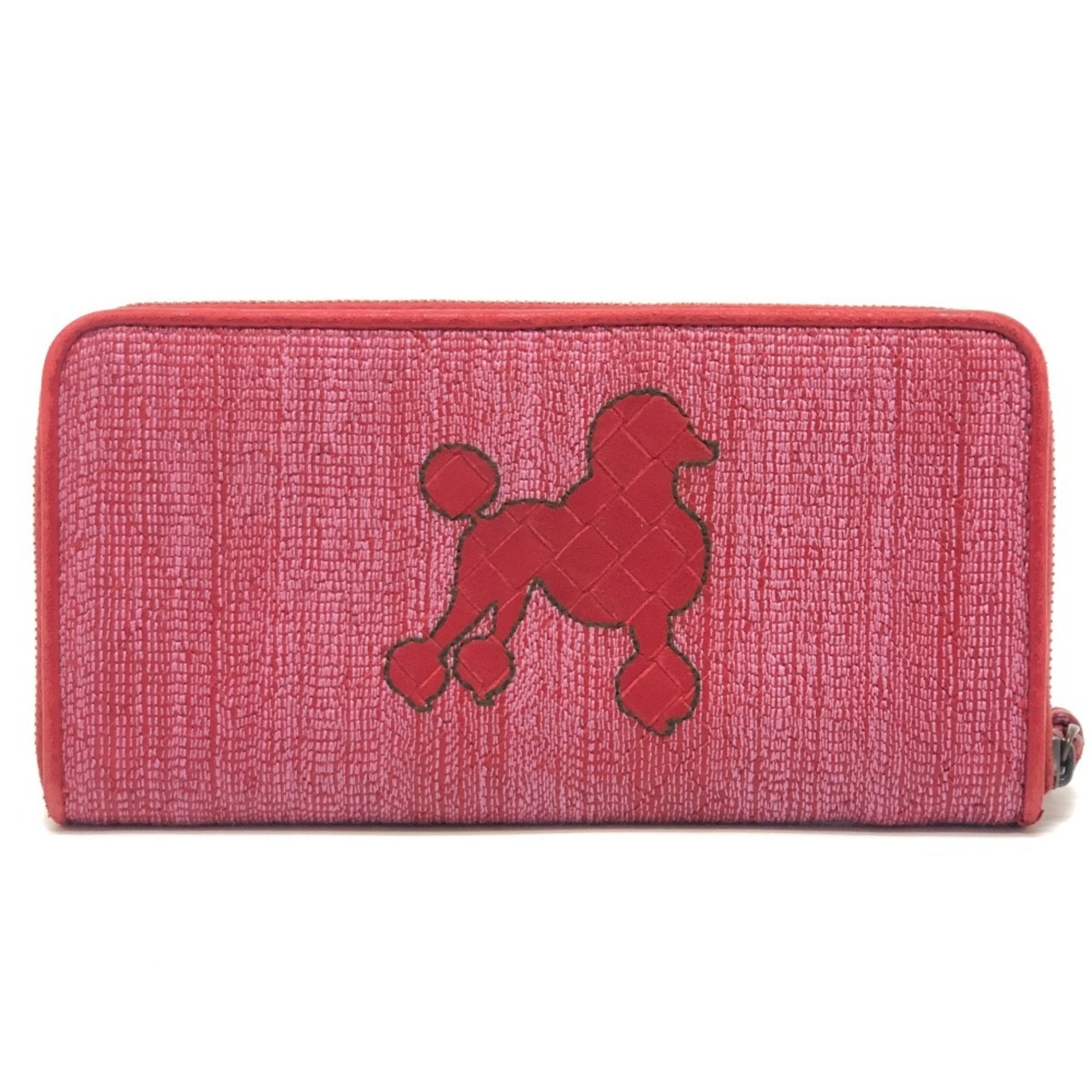 Bottega Veneta Intrecciato Red Color Leather Canvas Long Wallet (Bi-Fold) (Pre-Owned)