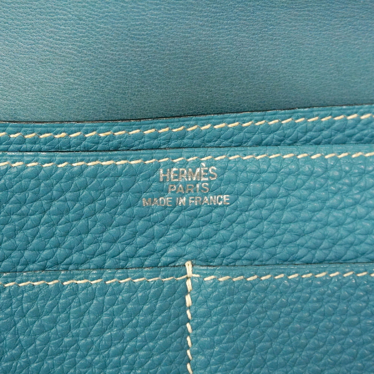 Hermes Blue Jean Togo Leather Long Wallet (Bi-Fold) (Pre-Owned)