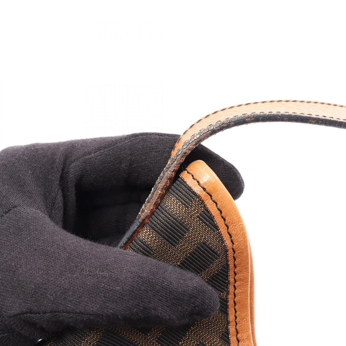 Fendi Black Brown Canvas Leather Handbag Shoulder Bag (Pre-Owned)
