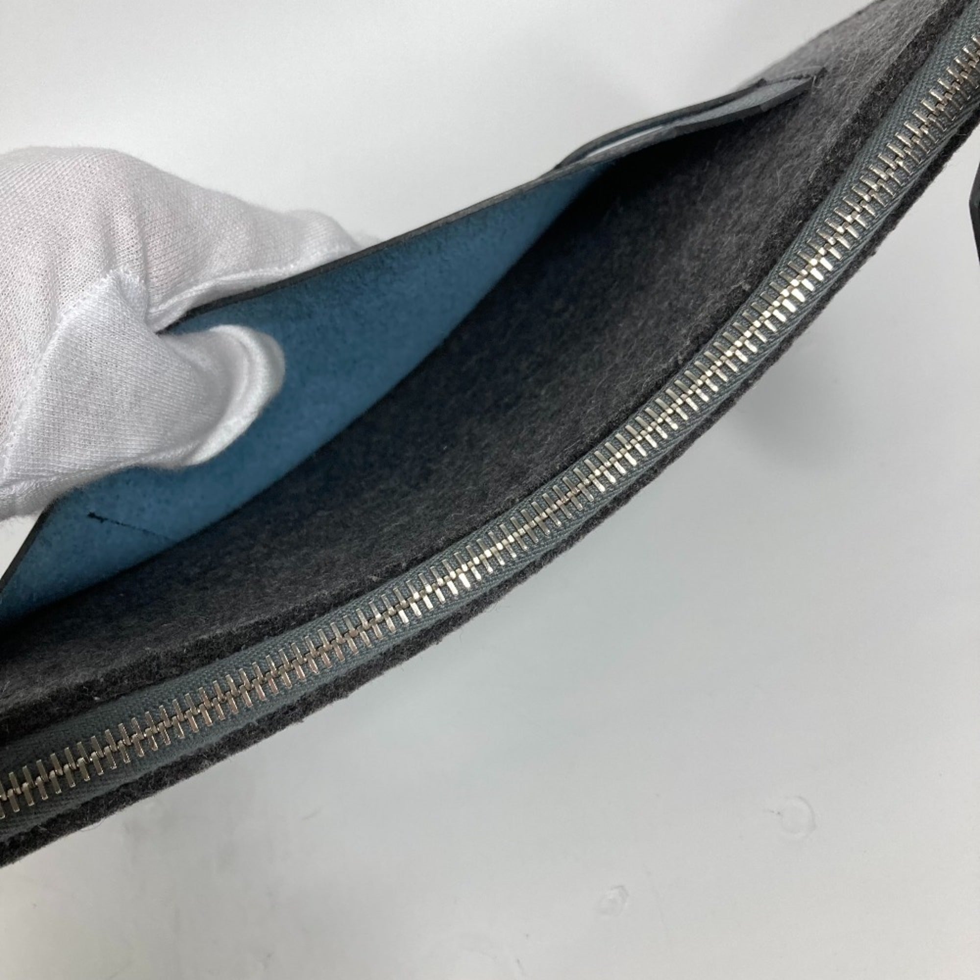 Hermes Bicolor Gray Navy Felt Leather Clutch Bag Pouch (Pre-Owned)