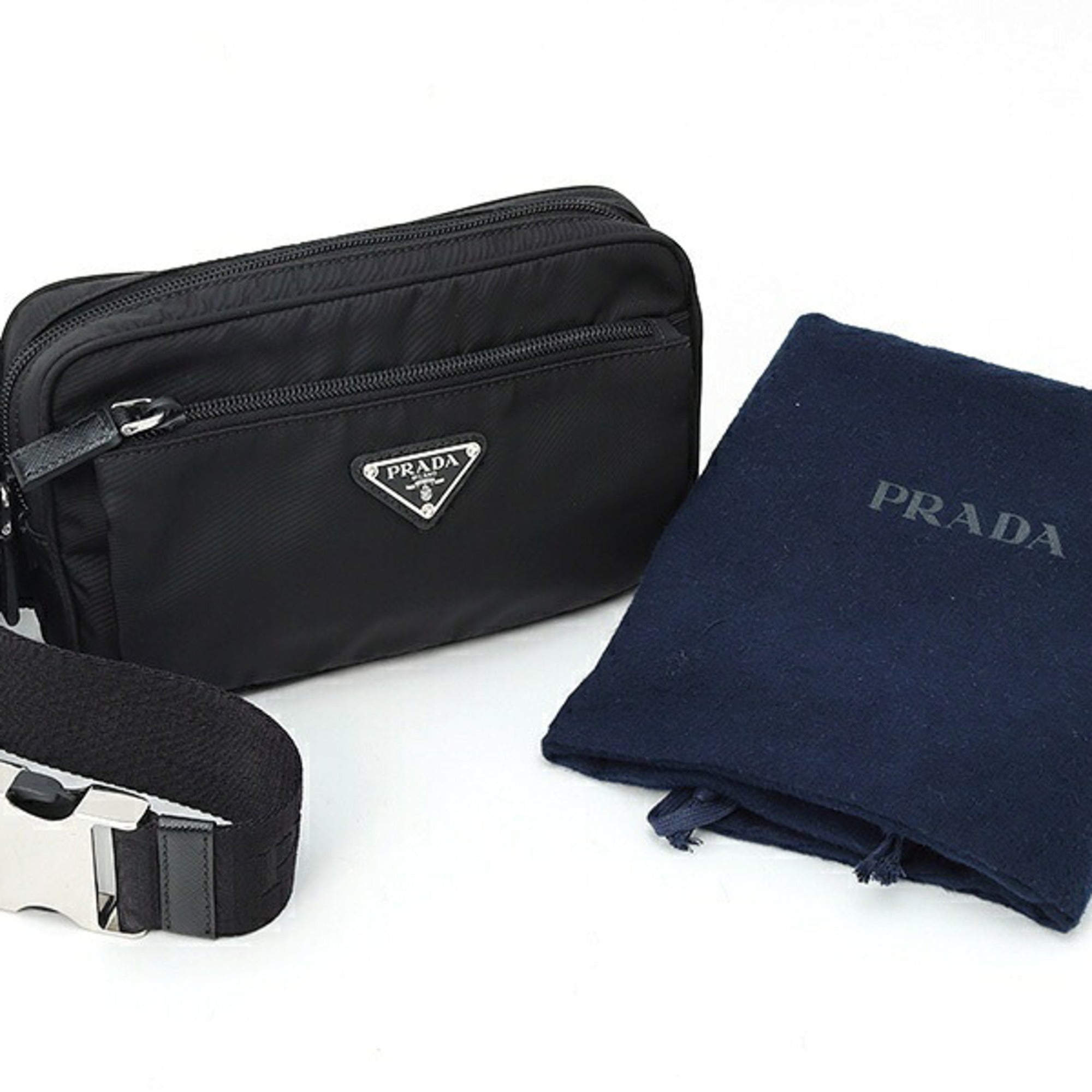 Prada Black Nero Fabric Saffiano Triangle Fanny Pack (Pre-Owned)