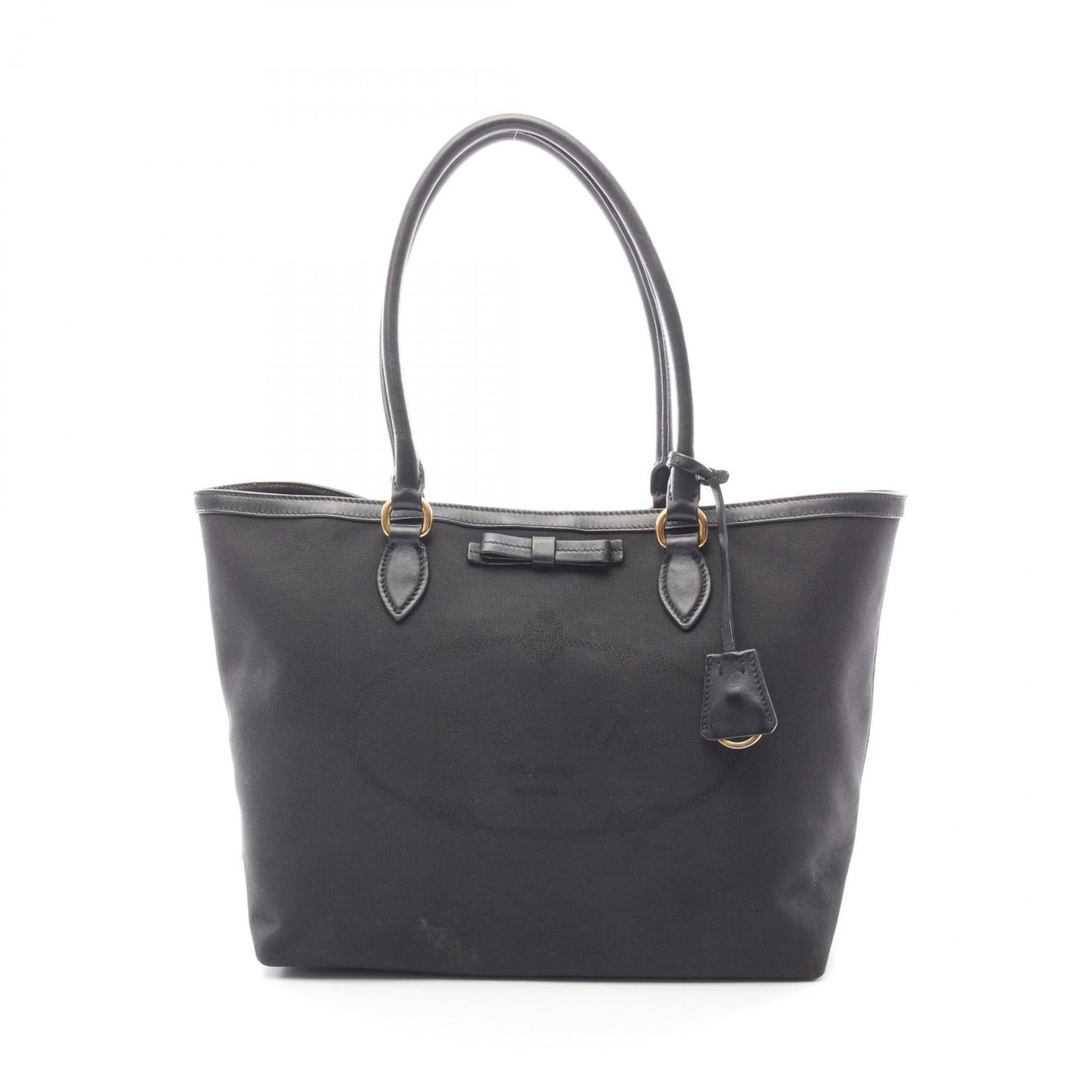 Prada Black Canvas Leather Tote Bag (Pre-Owned)