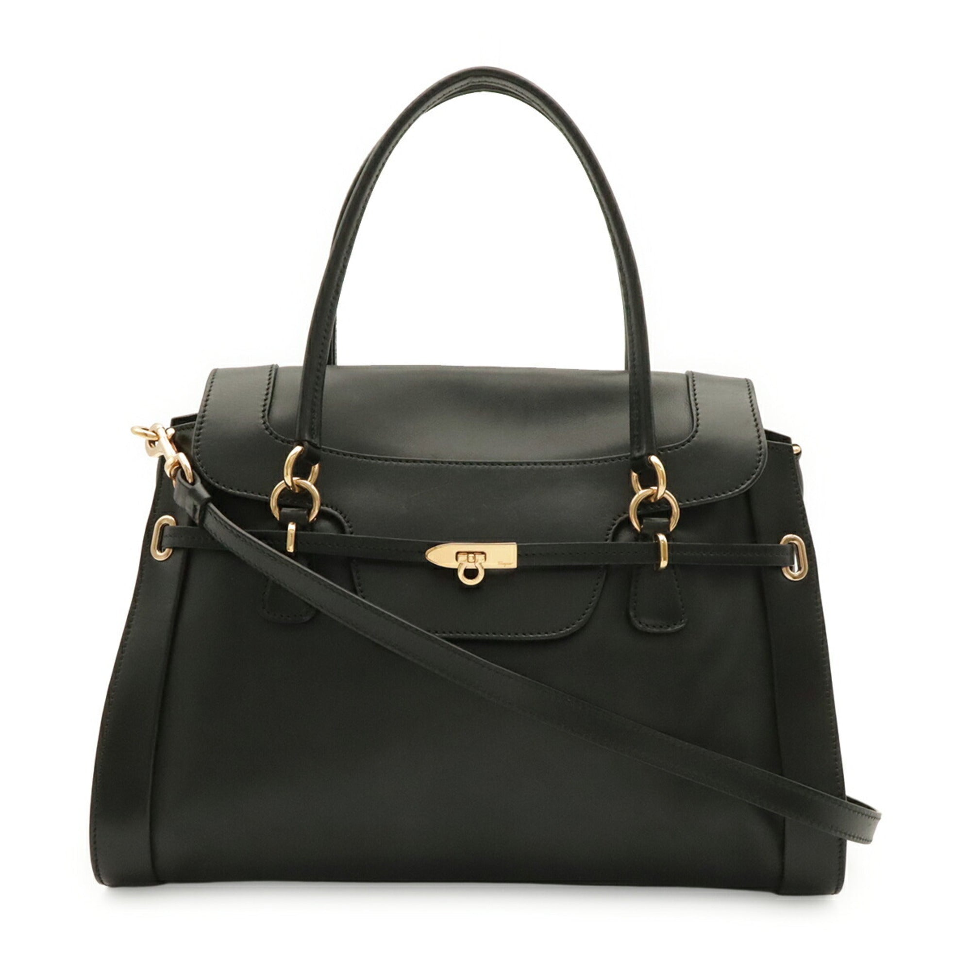 Salvatore Ferragamo Gancini Black Leather Handbag Shoulder Bag (Pre-Owned)