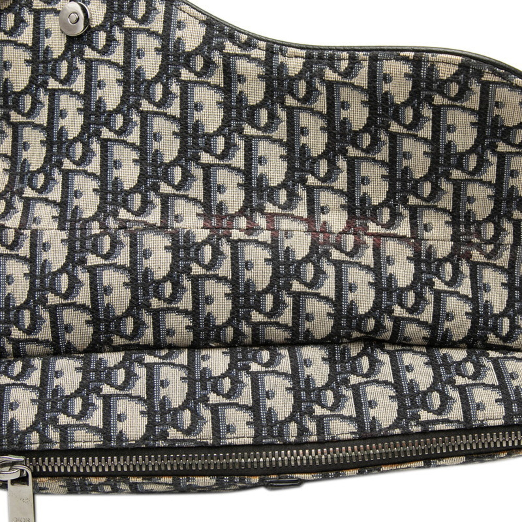 Christian Dior Beige Navy Canvas Leather Saddle Bag Shoulder Bag Sling Bag (Pre-Owned)