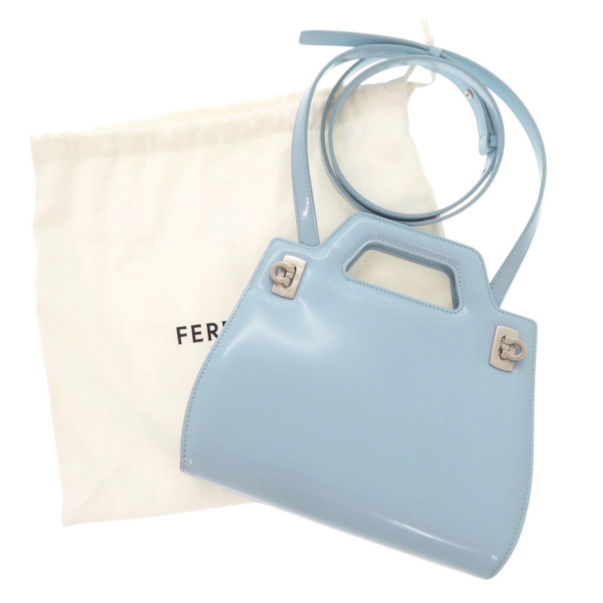 Salvatore Ferragamo Light Blue Patent Leather Handbag Shoulder Bag (Pre-Owned)