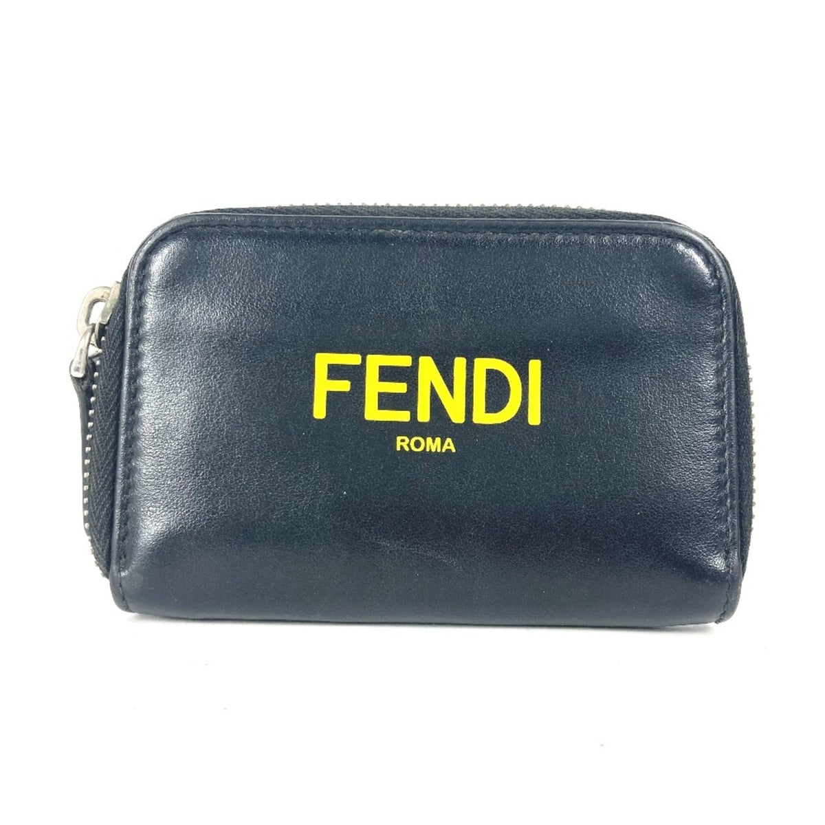 Fendi Black Yellow Leather Coin Purse/Coin Case (Pre-Owned)