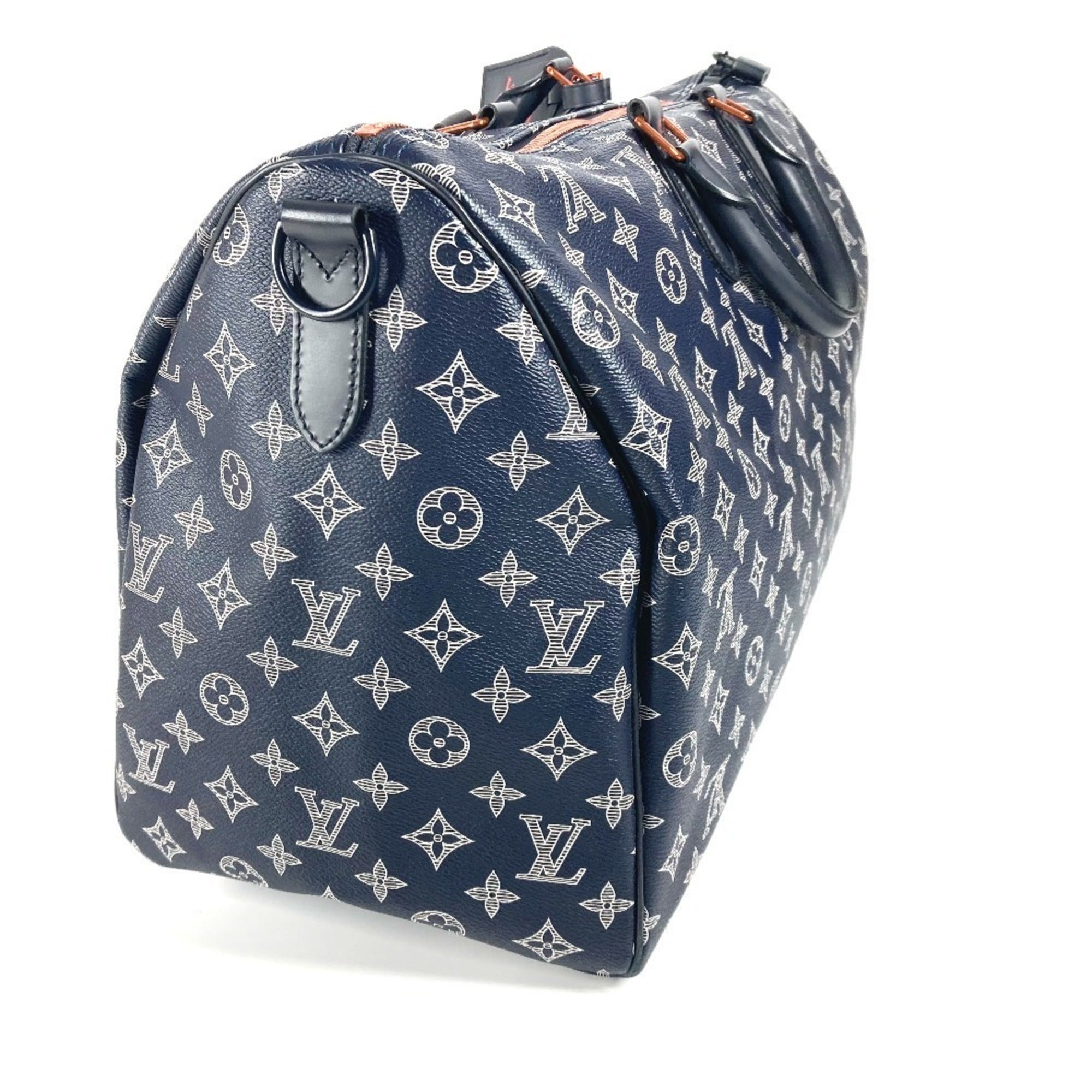 Louis Vuitton Navy Red Color Monogram Boston Bag Handbag (Pre-Owned)