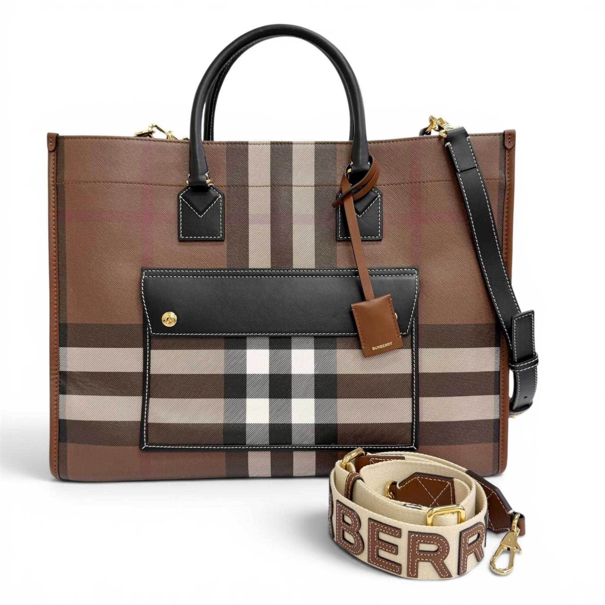 Burberry Brown Elastane Cotton Polyester Shoulder Bag Tote Bag (Pre-Owned)